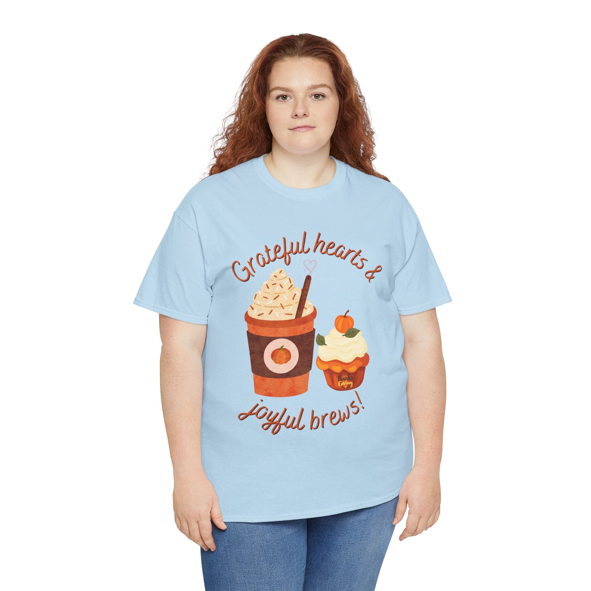 Happy Thanksgiving- Grateful Hearts & Joyful Brews Tee, Unisex Cotton Shirt, Coffee Lovers Gift, Casual Wear, Cute Tee for Celebrations, Fall Fashion