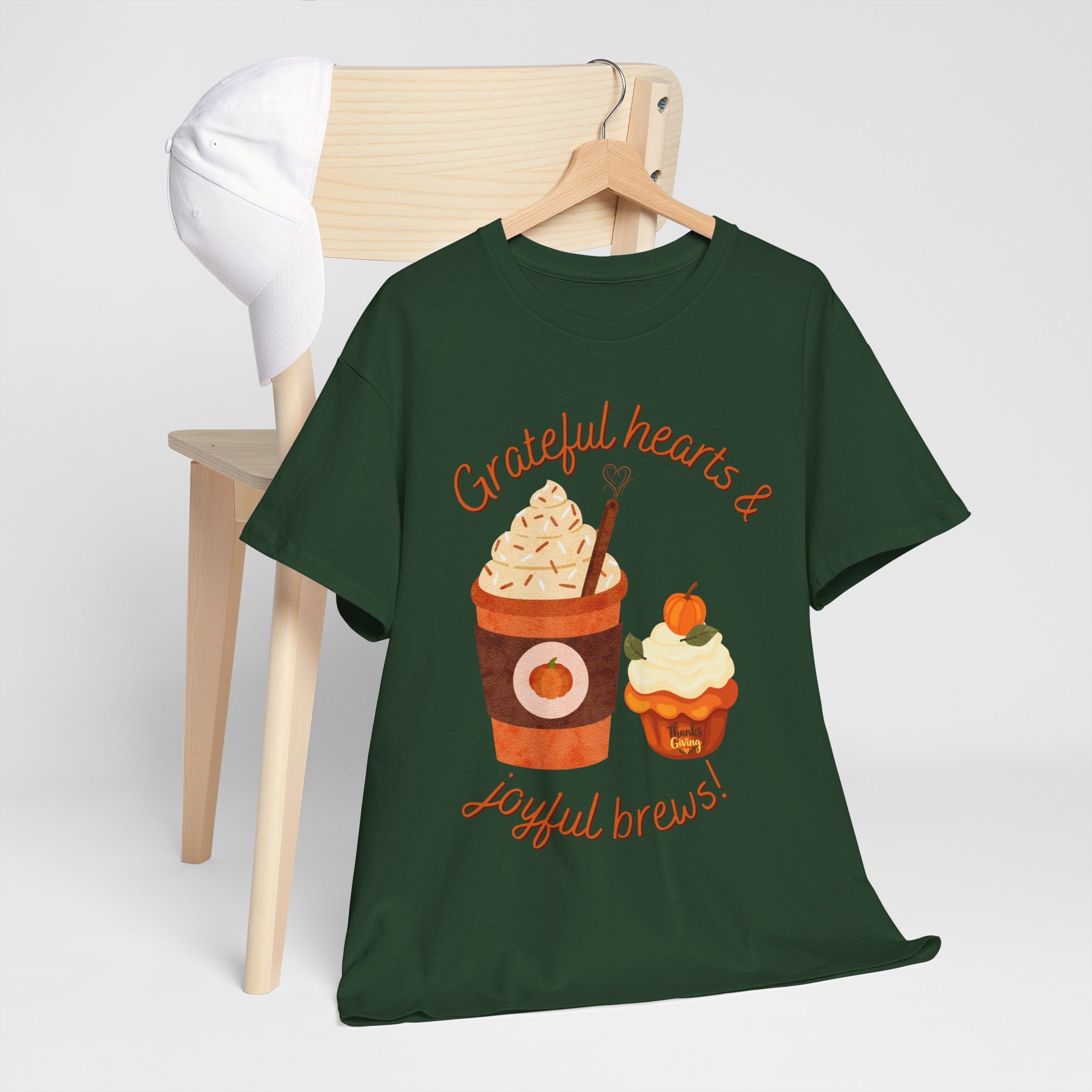 Happy Thanksgiving- Grateful Hearts & Joyful Brews Tee, Unisex Cotton Shirt, Coffee Lovers Gift, Casual Wear, Cute Tee for Celebrations, Fall Fashion