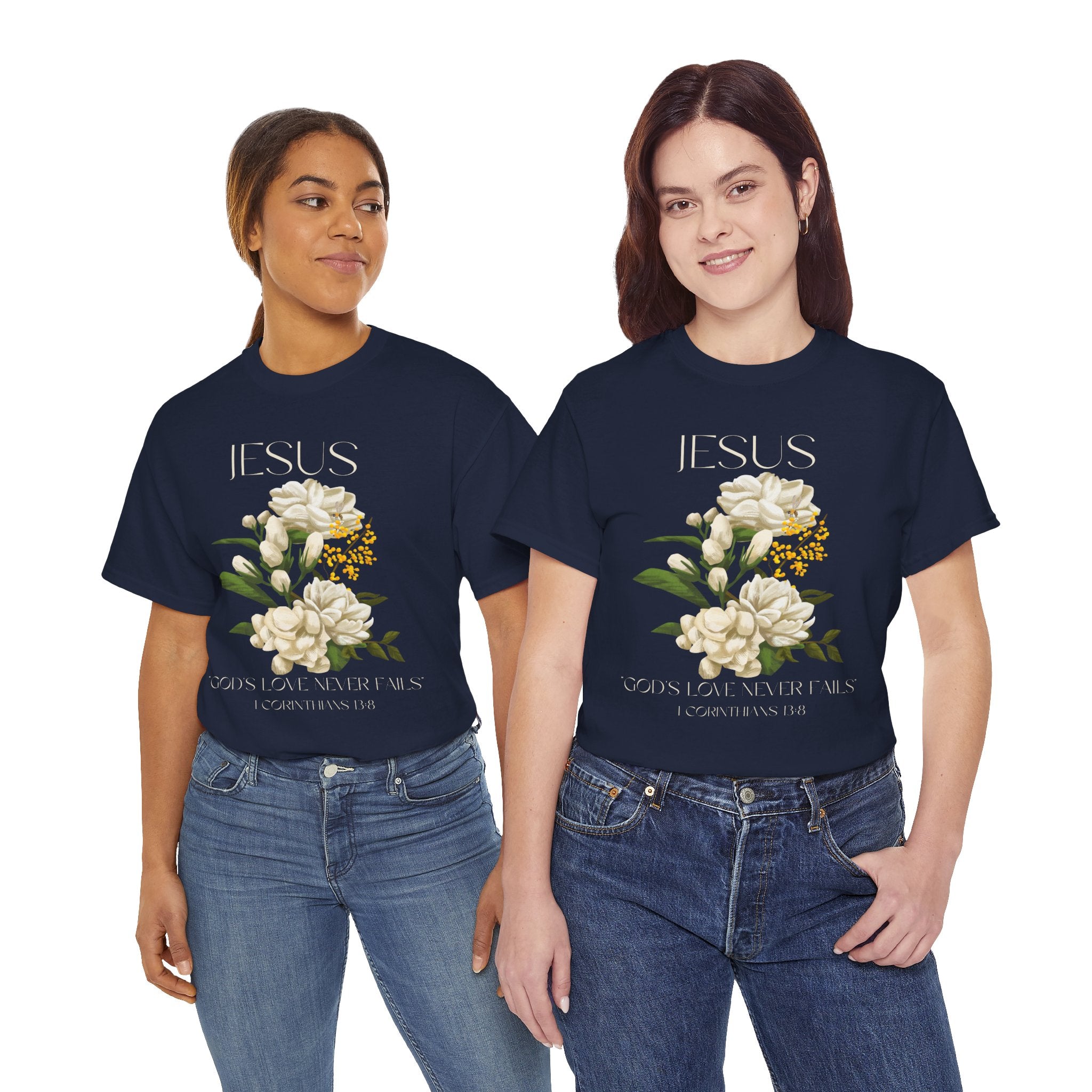 Floral Jesus-God's love never fails- Graphic Tee | Unisex Cotton T-Shirt for Faith & Inspiration, Ideal for Gifts, Casual Wear, Church Events, and Celebrations