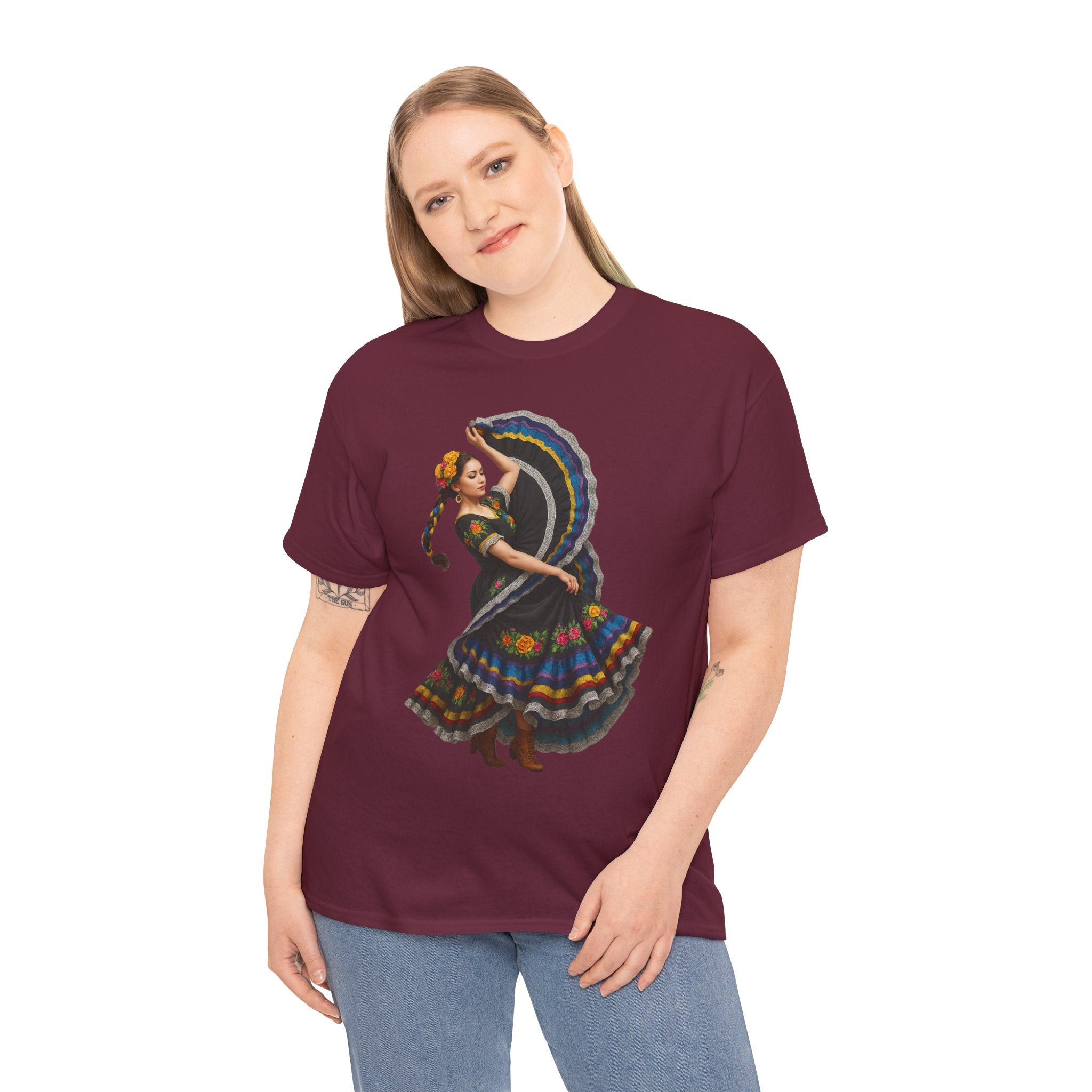 Folklórico Cultural Dance Graphic Tee, Unisex Heavy Cotton T-Shirt, Festival Apparel, Bohemian Style Shirt, Gift for Dancers, Ethnic Art Tee