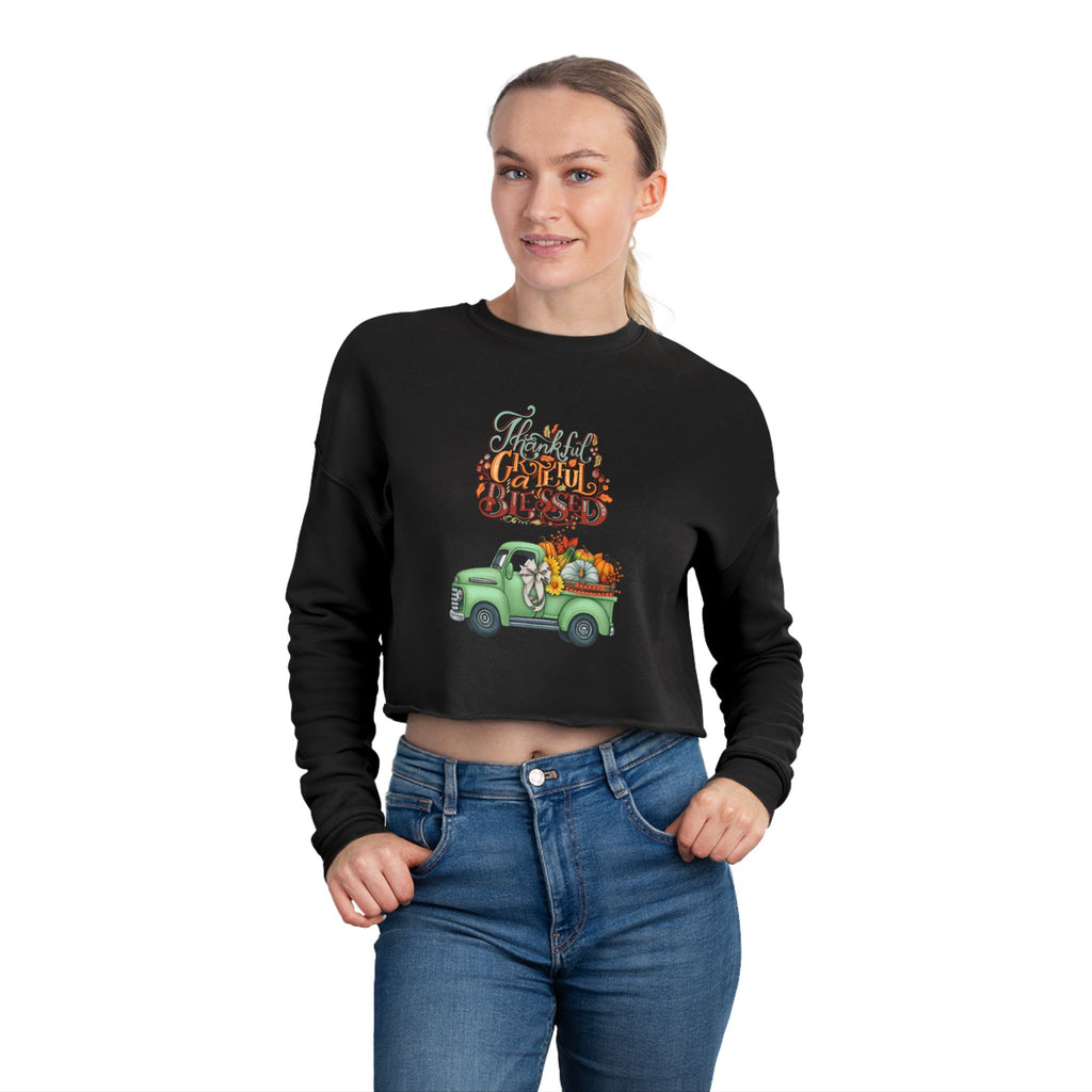 Thankful Vibes Cropped Sweatshirt with Pumpkin Truck, Women's Fall Apparel, Cozy Sweatshirt, Holiday Gift, Thanksgiving Outfit (Different design upon request.)