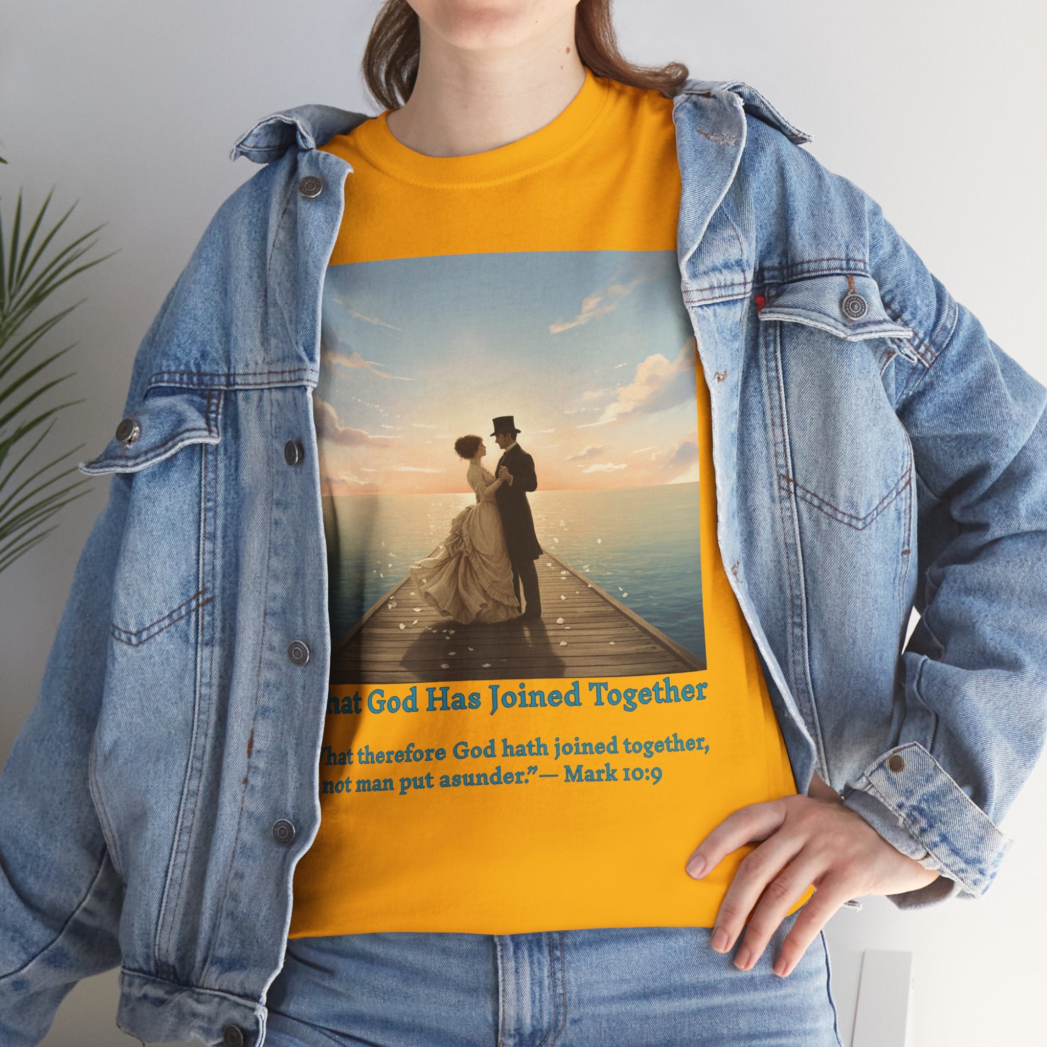 Romantic couple on a pier at sunset — inspired by Jack Vettriano-Wedding Quote T-Shirt, Unisex Heavy Cotton Tee, Casual Wear, Gift for Newlyweds, Bride & Groom Apparel, Anniversary Gift