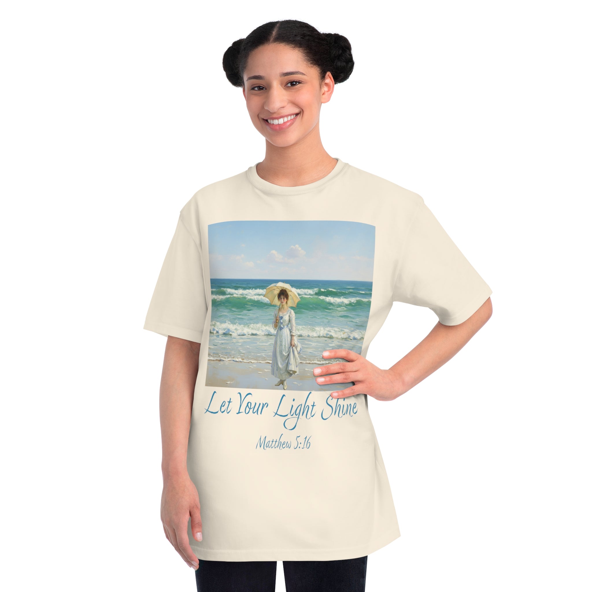 Organic Unisex Classic T-Shirt - Inspirational Beach Art, Let Your Light Shine Design-Figure with a Parasol- Monet Style, Perfect Gift for Ocean Lovers, Casual Wear, [...]