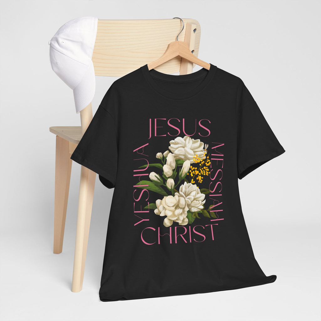 Floral Jesus Heavy Cotton Tee, Unisex T-Shirt, Christian Gift, Faith-Based Apparel, Religious Fashion, Inspirational Clothing