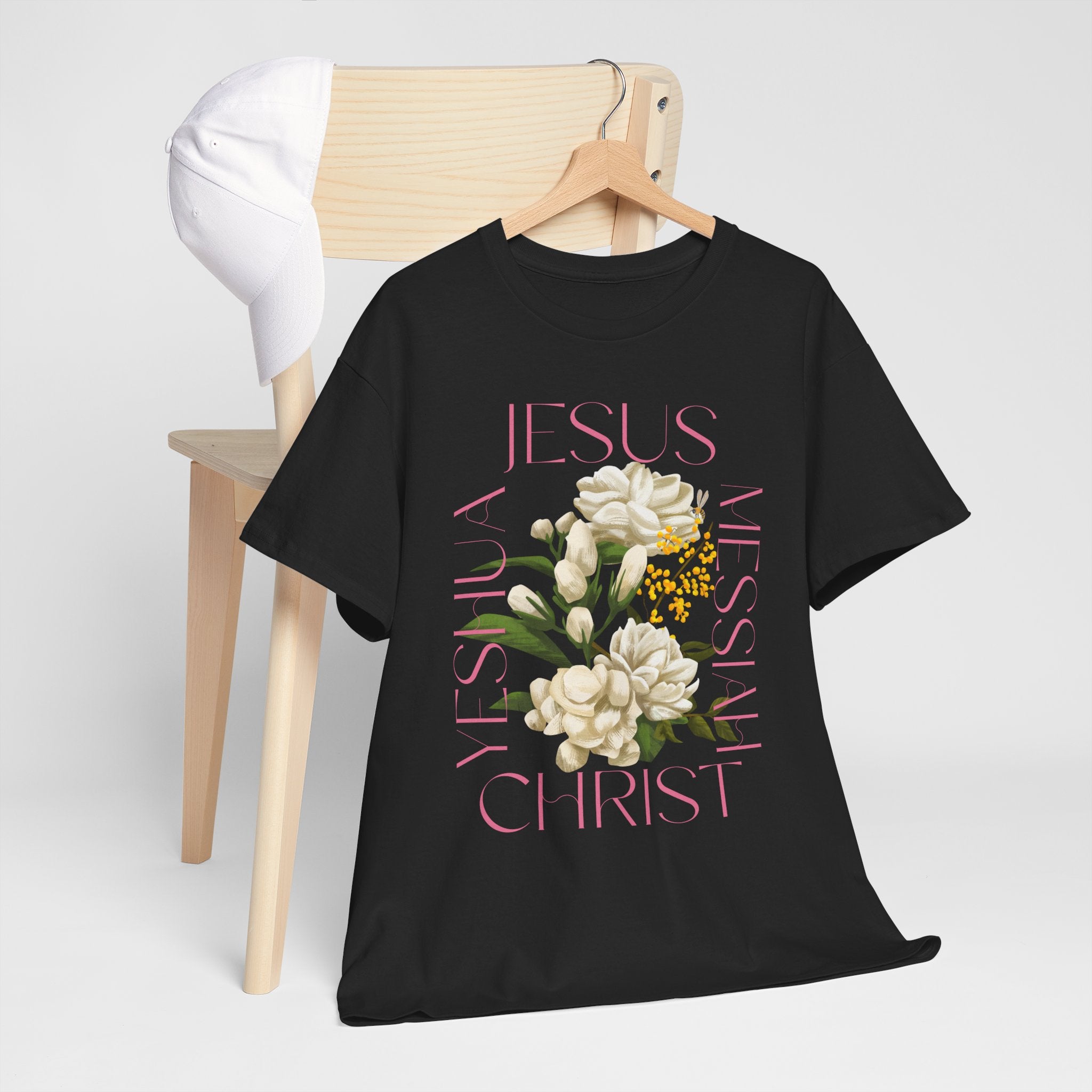Floral Jesus Heavy Cotton Tee, Unisex T-Shirt, Christian Gift, Faith-Based Apparel, Religious Fashion, Inspirational Clothing