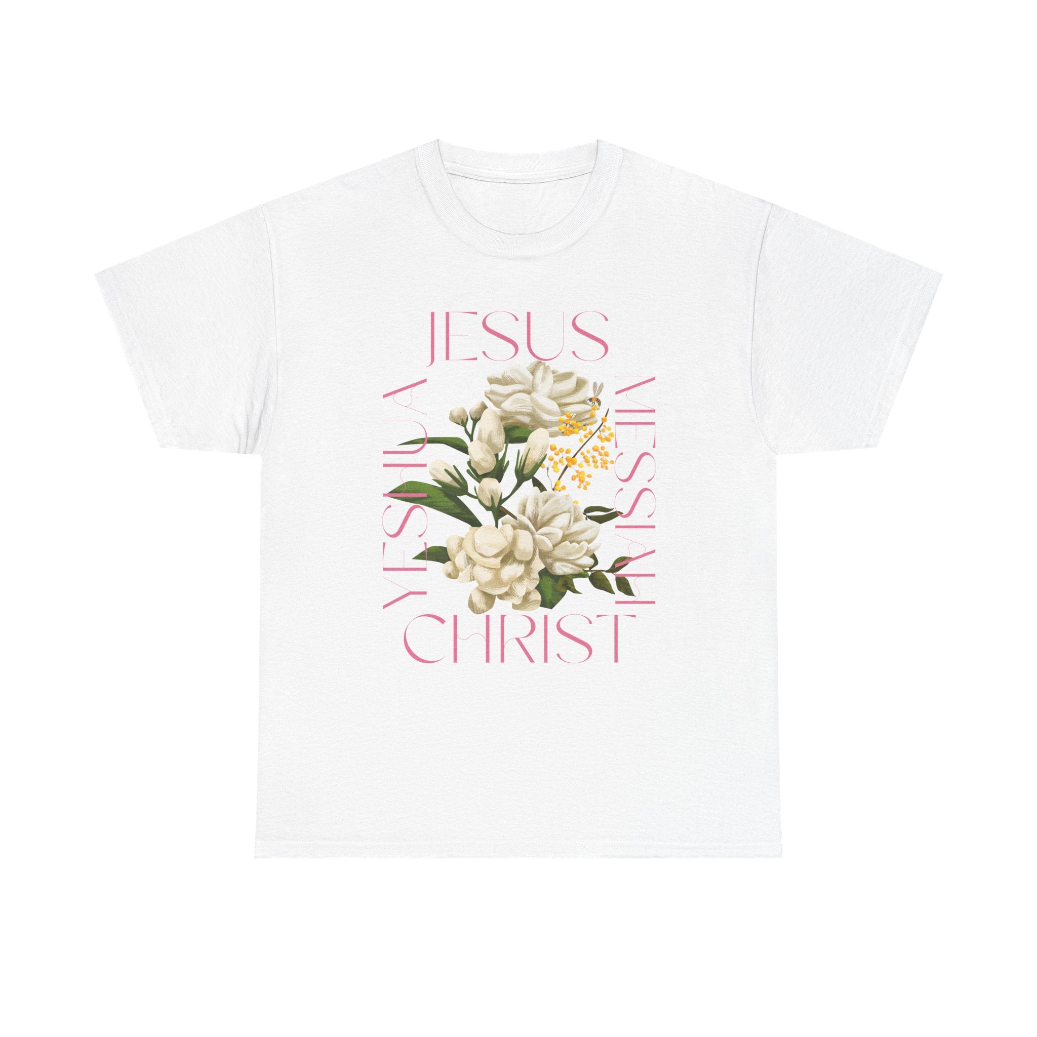 Floral Jesus Heavy Cotton Tee, Unisex T-Shirt, Christian Gift, Faith-Based Apparel, Religious Fashion, Inspirational Clothing