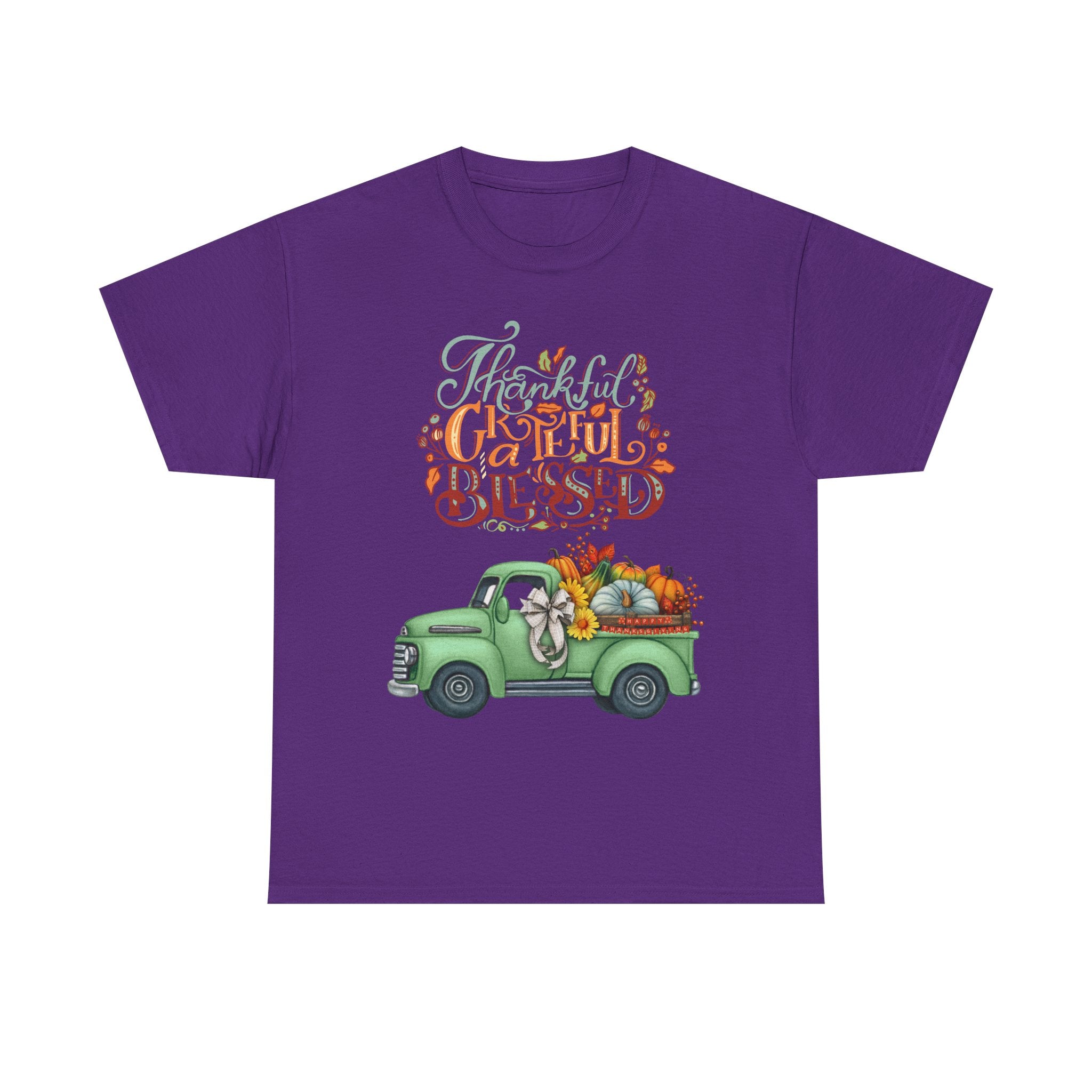 Thankful Grateful Blessed Tee, Unisex Heavy Cotton T-Shirt, Fall Apparel, Thanksgiving Shirt, Casual Wear, Gift for Friends