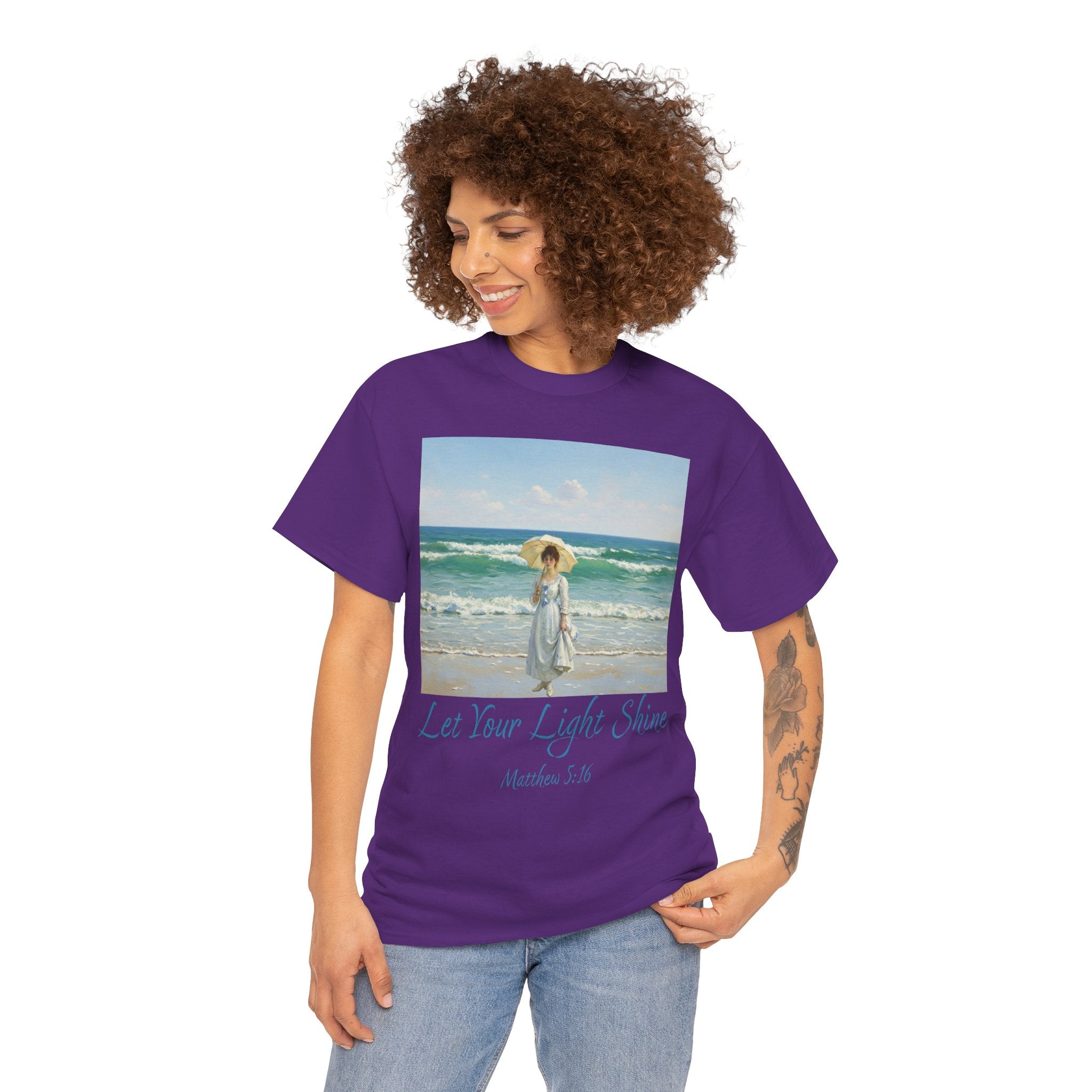 Let Your Light Shine- A Figure with a Parasol-Monet Style- Unisex Cotton Tee, Beach Vibes Shirt, Inspirational Summer Tee, Casual Gift for Her, Perfect for Days at the Shore