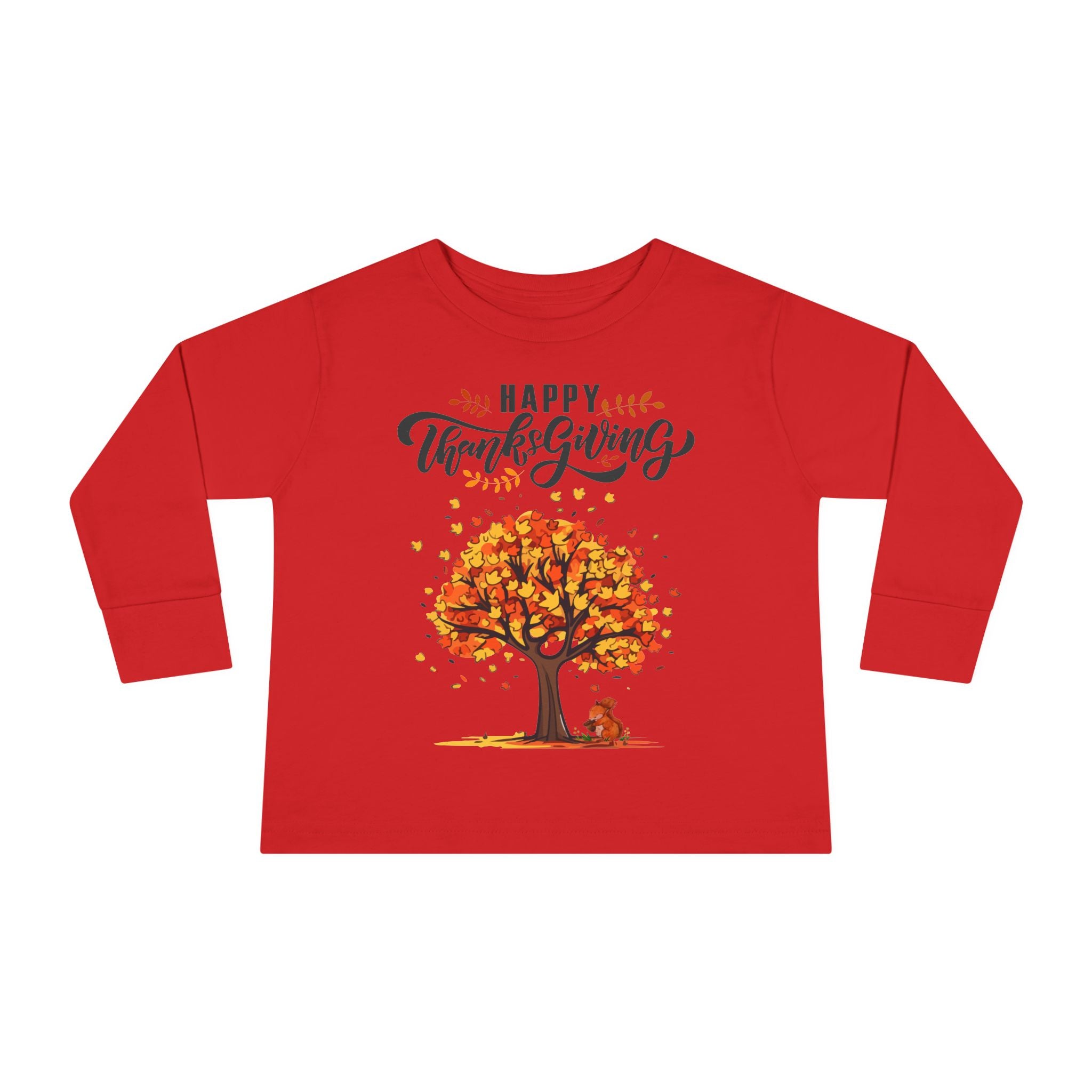 Thanksgiving Toddler Long Sleeve Tee, Cute Fall Outfit for Kids, Autumn Tree Design, Holiday Apparel, Family Gathering Wear