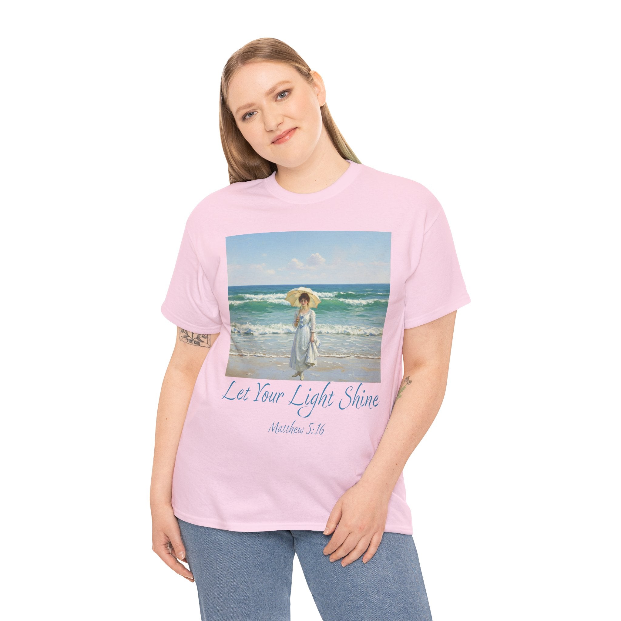 Let Your Light Shine- A Figure with a Parasol-Monet Style- Unisex Cotton Tee, Beach Vibes Shirt, Inspirational Summer Tee, Casual Gift for Her, Perfect for Days at the Shore