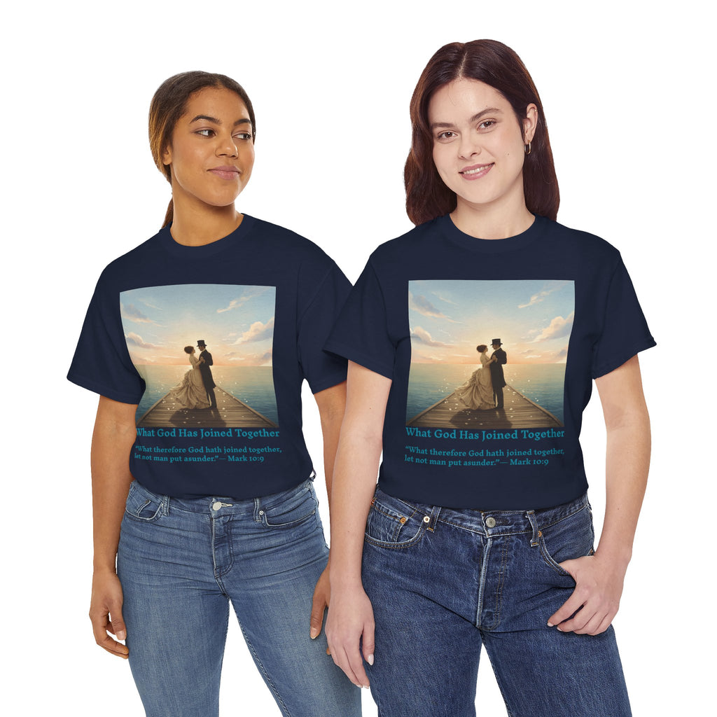 Romantic couple on a pier at sunset — inspired by Jack Vettriano-Wedding Quote T-Shirt, Unisex Heavy Cotton Tee, Casual Wear, Gift for Newlyweds, Bride & Groom Apparel, Anniversary Gift
