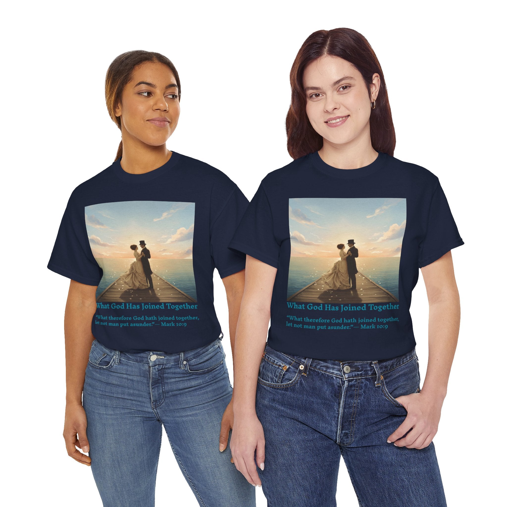 Romantic couple on a pier at sunset — inspired by Jack Vettriano-Wedding Quote T-Shirt, Unisex Heavy Cotton Tee, Casual Wear, Gift for Newlyweds, Bride & Groom Apparel, Anniversary Gift