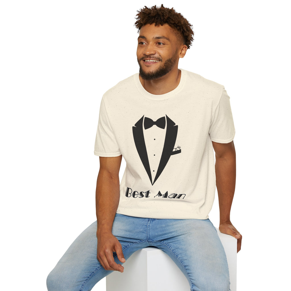 Best Man T-Shirt, Stylish Groom Attire, Wedding Gift for Him, Casual Event Shirt, Unisex Tuxedo Tee, Matching Groomsmen Apparel