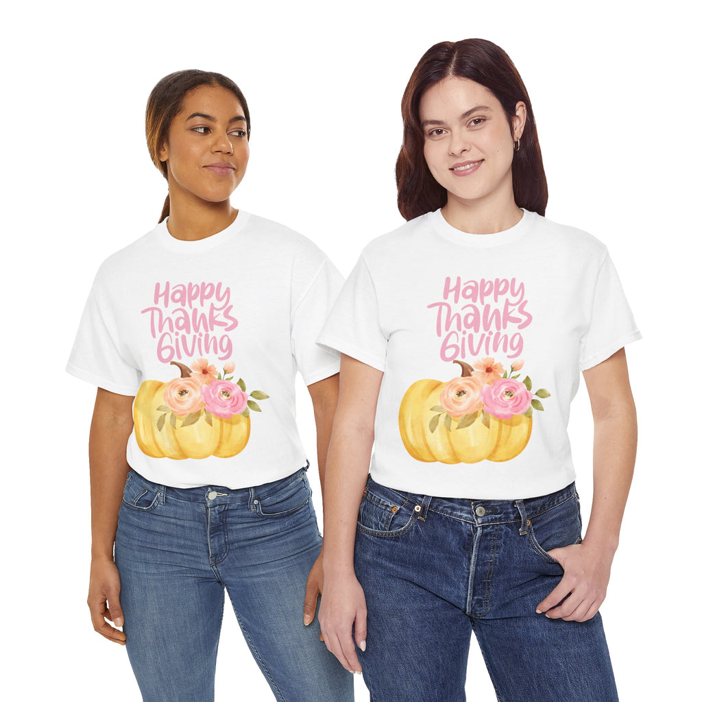 Thanksgiving Floral Tee, Holiday Shirt, Fall Fashion, Gifts for Her, Pumpkin T-Shirt, Autumn Apparel, Friendsgiving Outfit