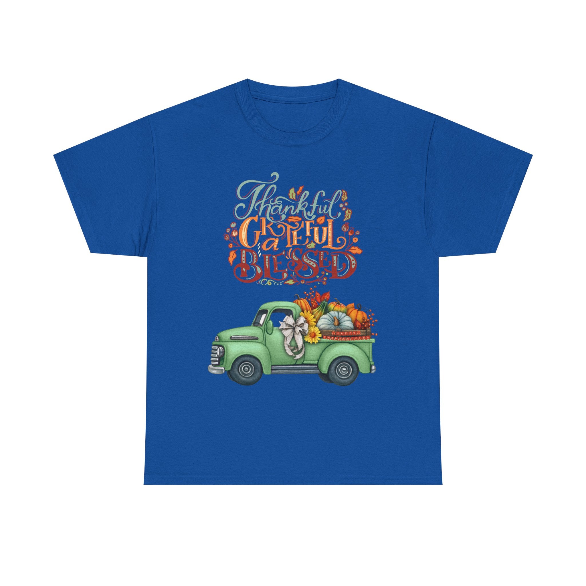 Thankful Grateful Blessed Tee, Unisex Heavy Cotton T-Shirt, Fall Apparel, Thanksgiving Shirt, Casual Wear, Gift for Friends