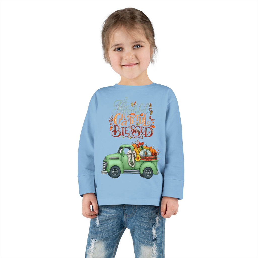 Toddler Long Sleeve Tee - "Grateful & Blessed" Fall Vibes T-Shirt, Kids Autumn Tee, Thanksgiving Outfit, Cute Toddler Gift, Seasonal Shirt