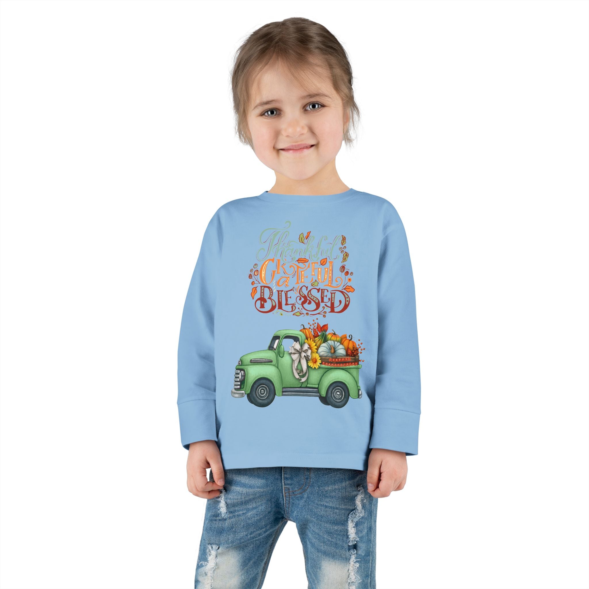 Toddler Long Sleeve Tee - "Grateful & Blessed" Fall Vibes T-Shirt, Kids Autumn Tee, Thanksgiving Outfit, Cute Toddler Gift, Seasonal Shirt