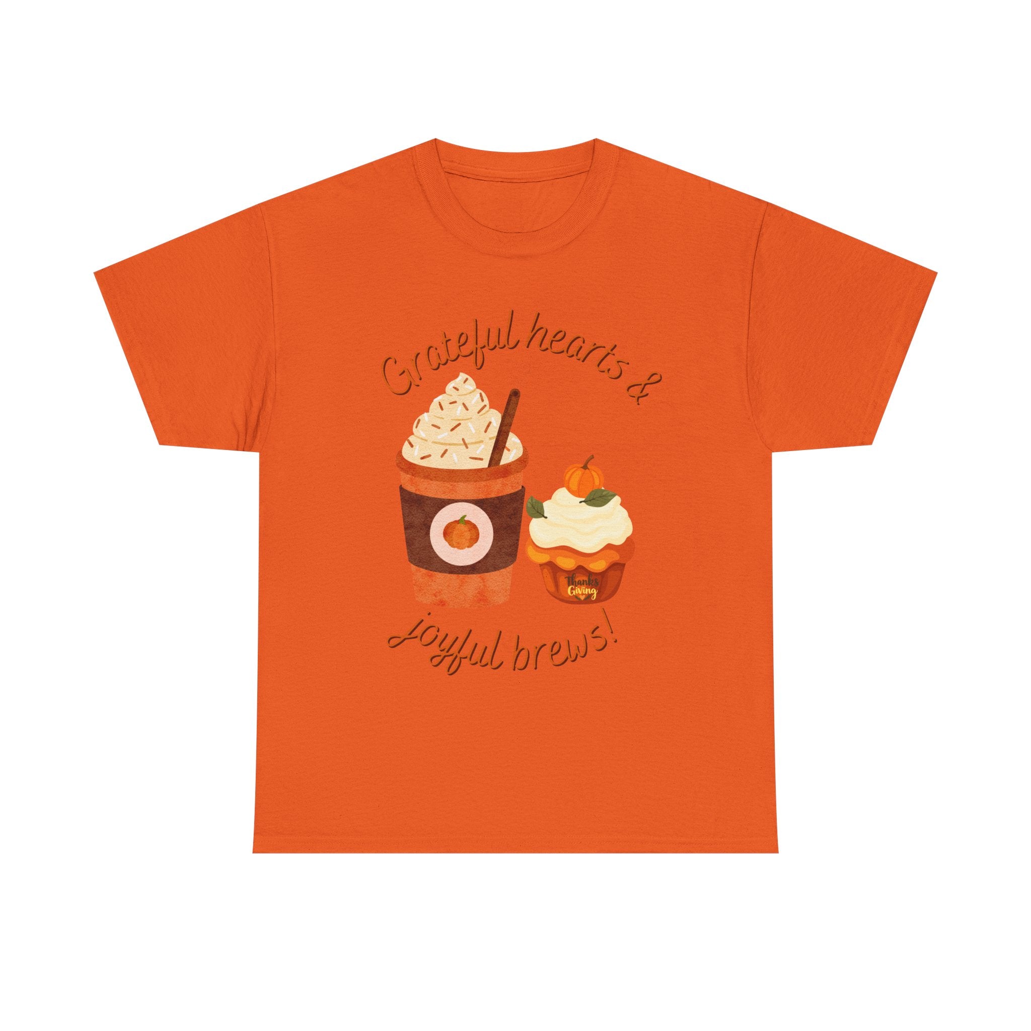 Happy Thanksgiving- Grateful Hearts & Joyful Brews Tee, Unisex Cotton Shirt, Coffee Lovers Gift, Casual Wear, Cute Tee for Celebrations, Fall Fashion
