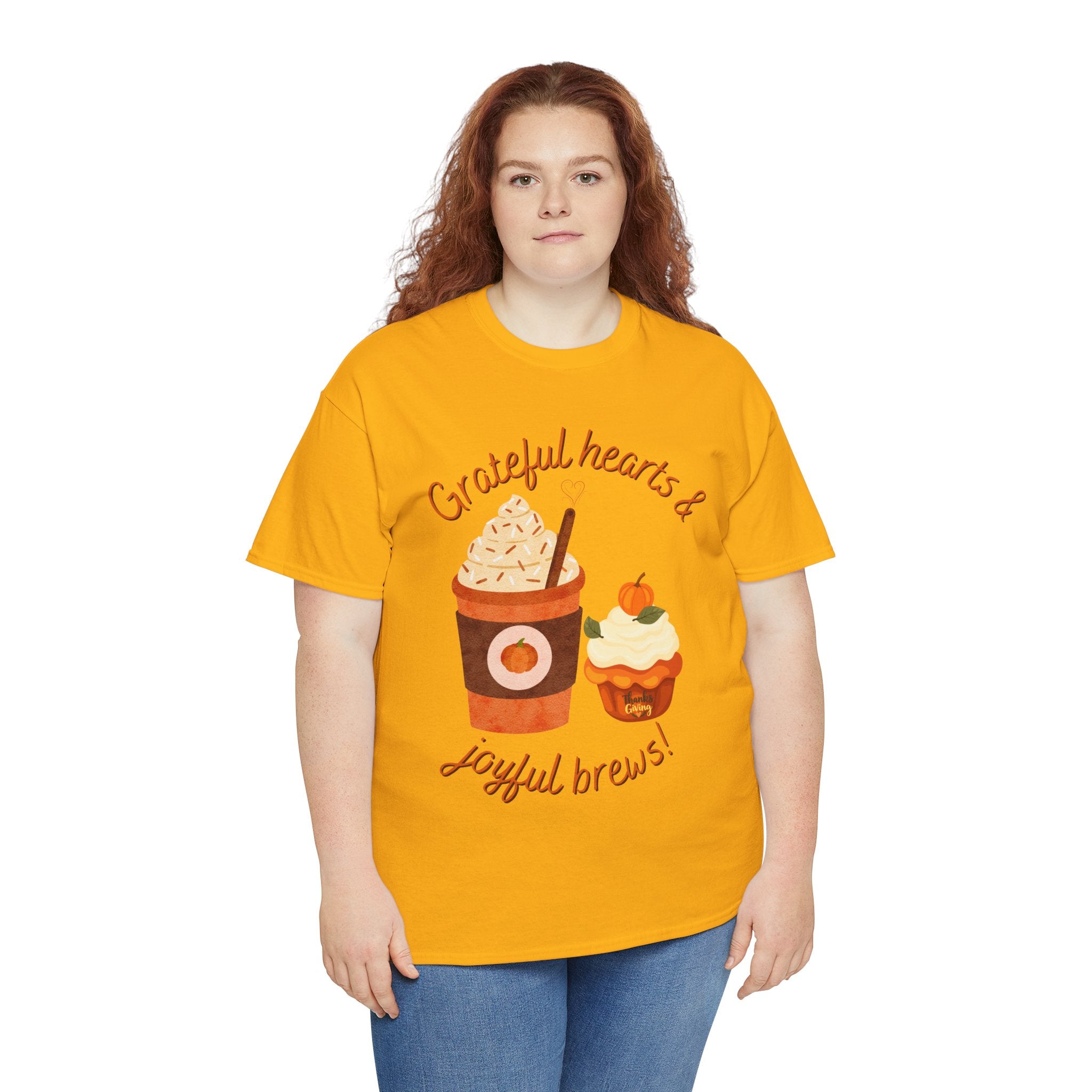 Happy Thanksgiving- Grateful Hearts & Joyful Brews Tee, Unisex Cotton Shirt, Coffee Lovers Gift, Casual Wear, Cute Tee for Celebrations, Fall Fashion
