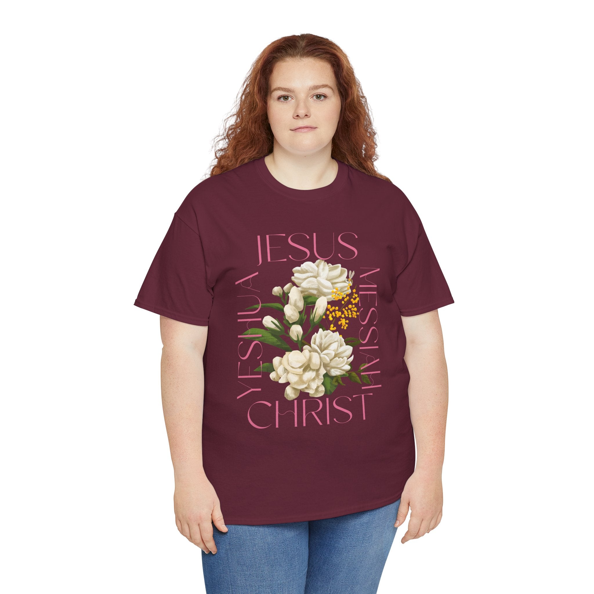 Floral Jesus Heavy Cotton Tee, Unisex T-Shirt, Christian Gift, Faith-Based Apparel, Religious Fashion, Inspirational Clothing