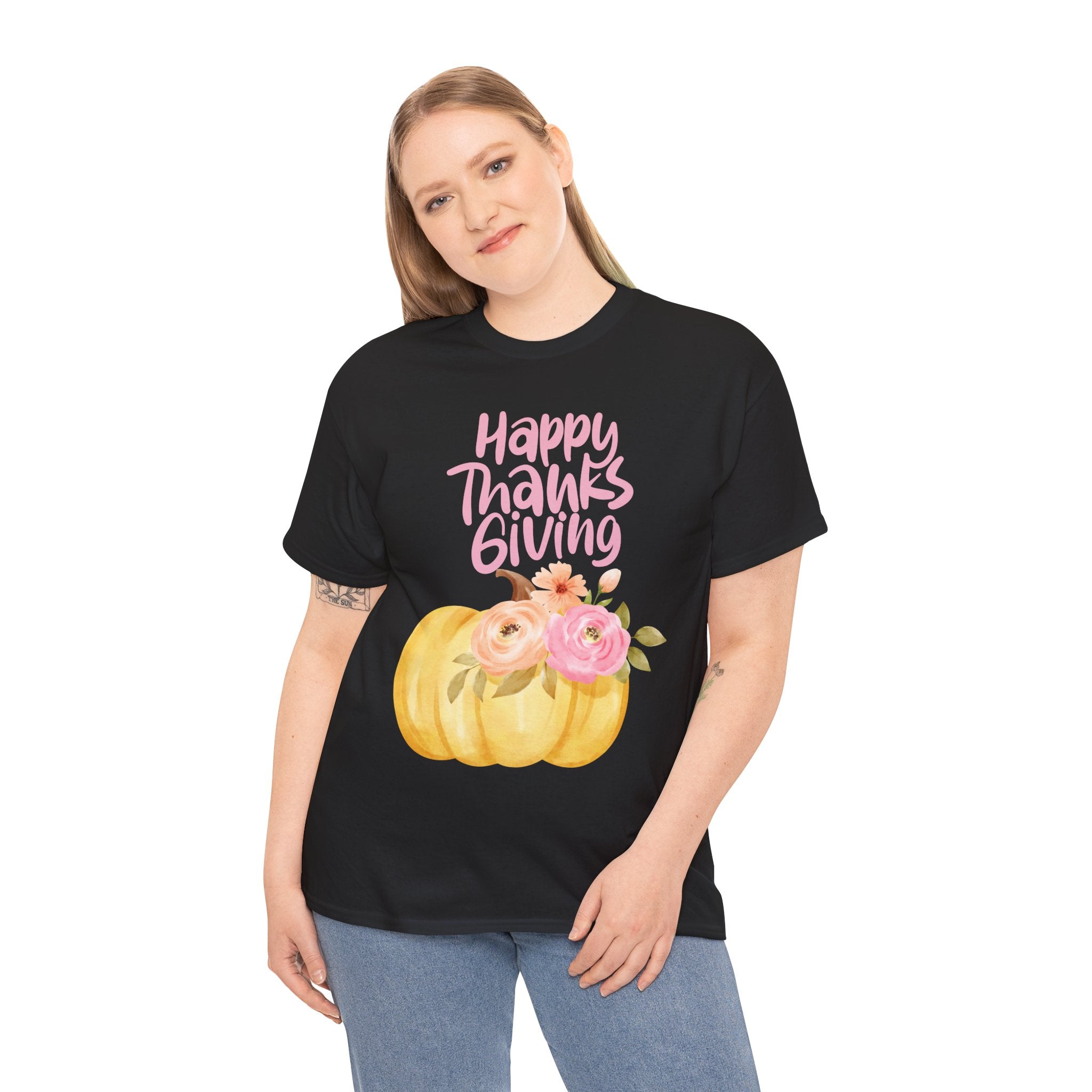 Thanksgiving Floral Tee, Holiday Shirt, Fall Fashion, Gifts for Her, Pumpkin T-Shirt, Autumn Apparel, Friendsgiving Outfit