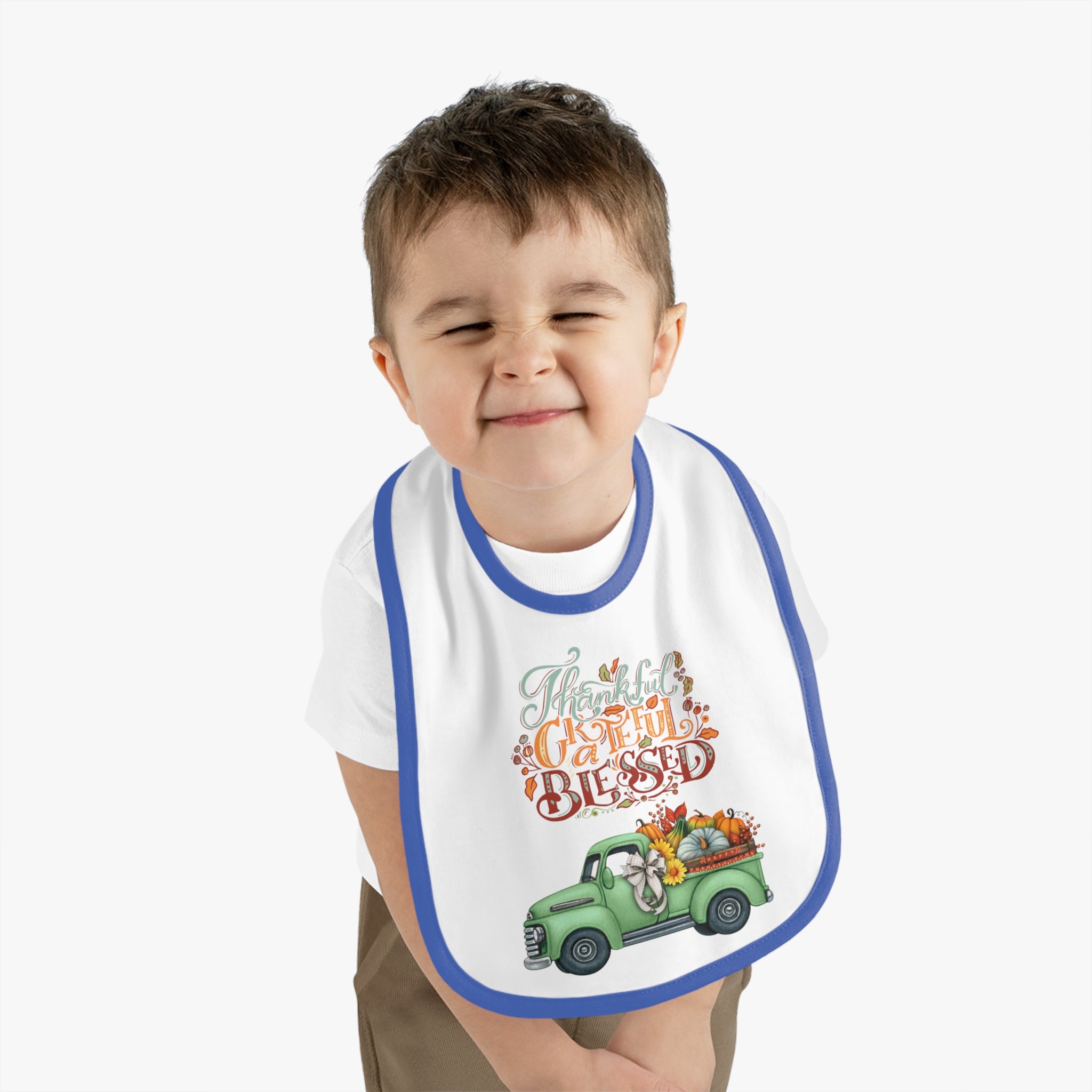 Thankful Bib for Babies | Grateful & Blessed Baby Bib | Cute Fall Bib for Toddlers | Thanksgiving Baby Gift | Holiday Feeding Bib