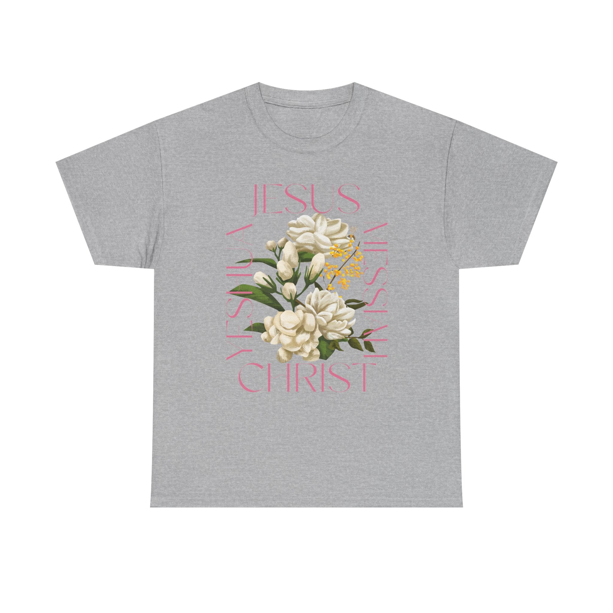 Floral Jesus Heavy Cotton Tee, Unisex T-Shirt, Christian Gift, Faith-Based Apparel, Religious Fashion, Inspirational Clothing