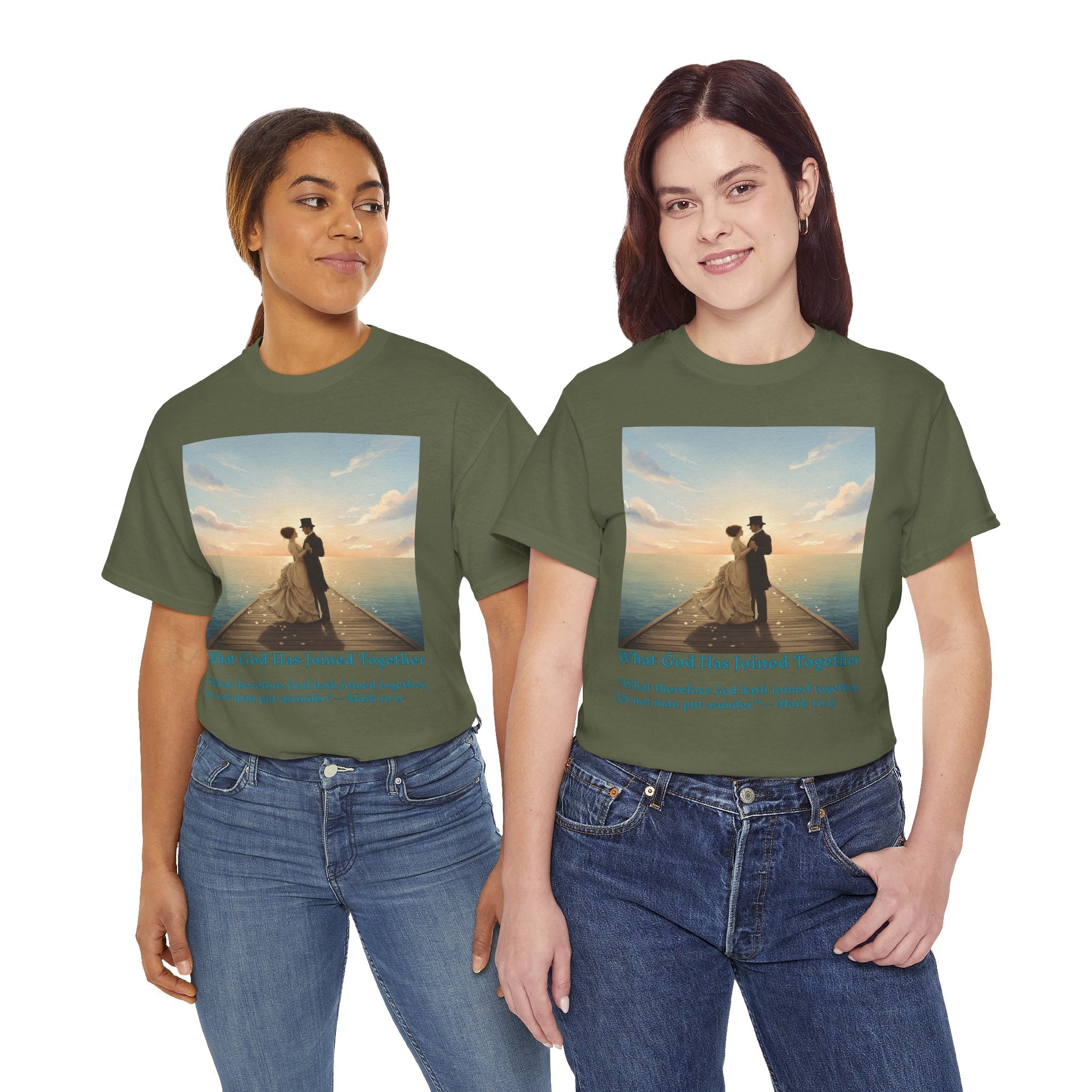 Romantic couple on a pier at sunset — inspired by Jack Vettriano-Wedding Quote T-Shirt, Unisex Heavy Cotton Tee, Casual Wear, Gift for Newlyweds, Bride & Groom Apparel, Anniversary Gift