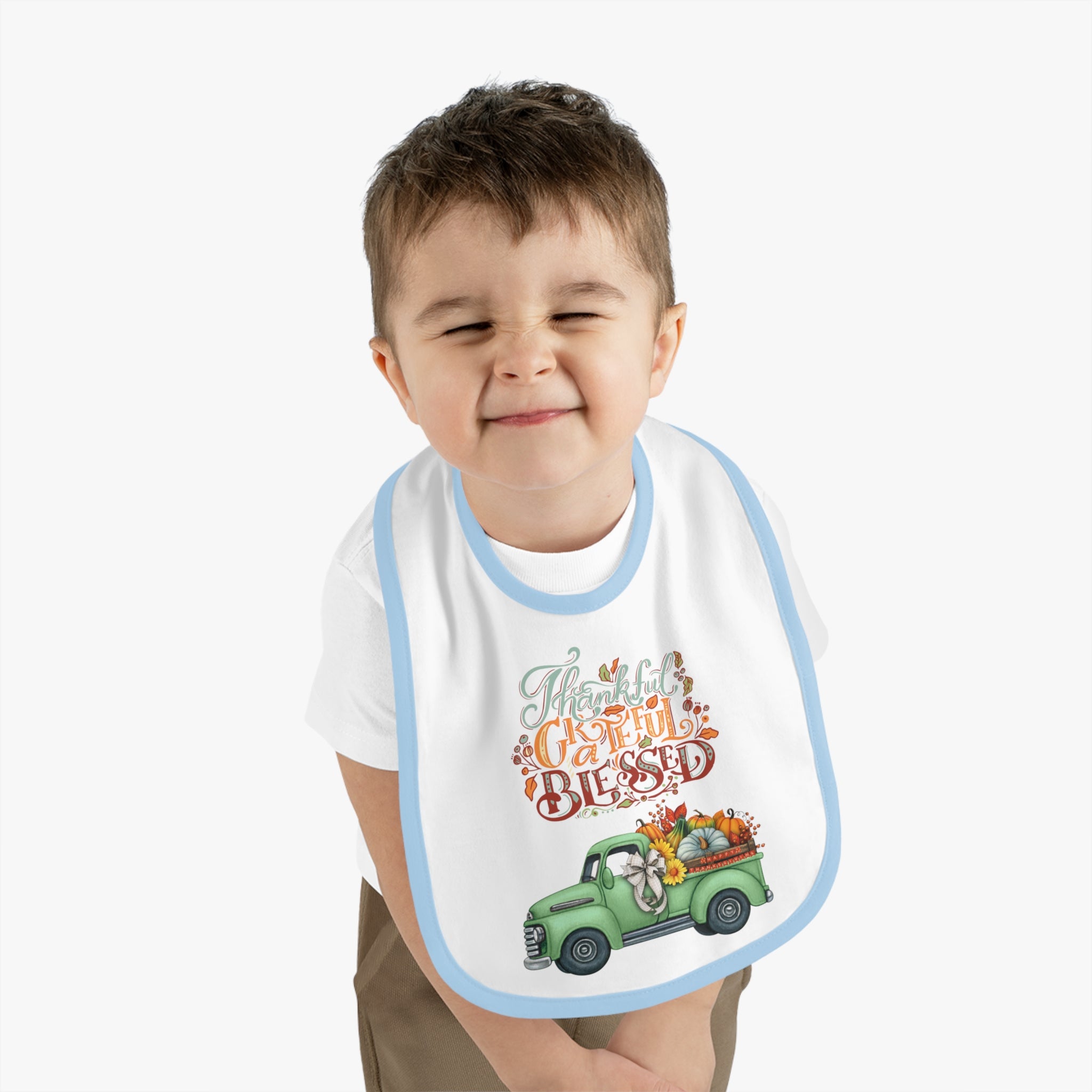 Thankful Bib for Babies | Grateful & Blessed Baby Bib | Cute Fall Bib for Toddlers | Thanksgiving Baby Gift | Holiday Feeding Bib