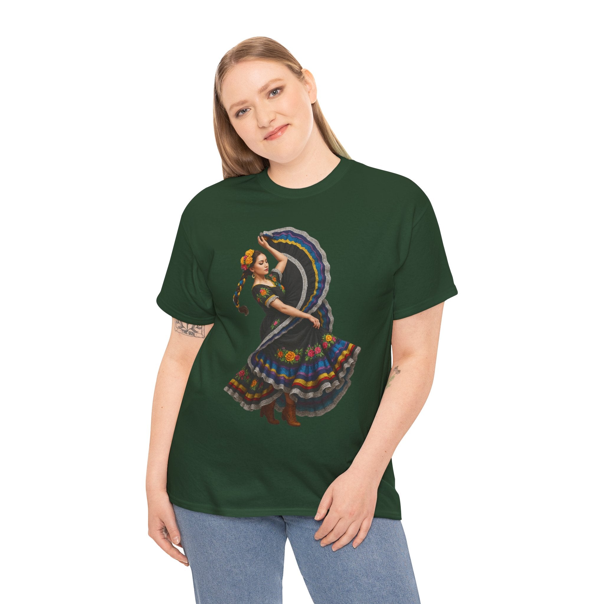 Folklórico Cultural Dance Graphic Tee, Unisex Heavy Cotton T-Shirt, Festival Apparel, Bohemian Style Shirt, Gift for Dancers, Ethnic Art Tee
