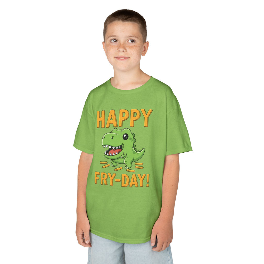 Happy Fry-Day Kids Tee, Fun Dinosaur T-Shirt, Kids Cotton Shirt, Birthday Gift, Everyday Wear, Summer Fun, Playful Tee