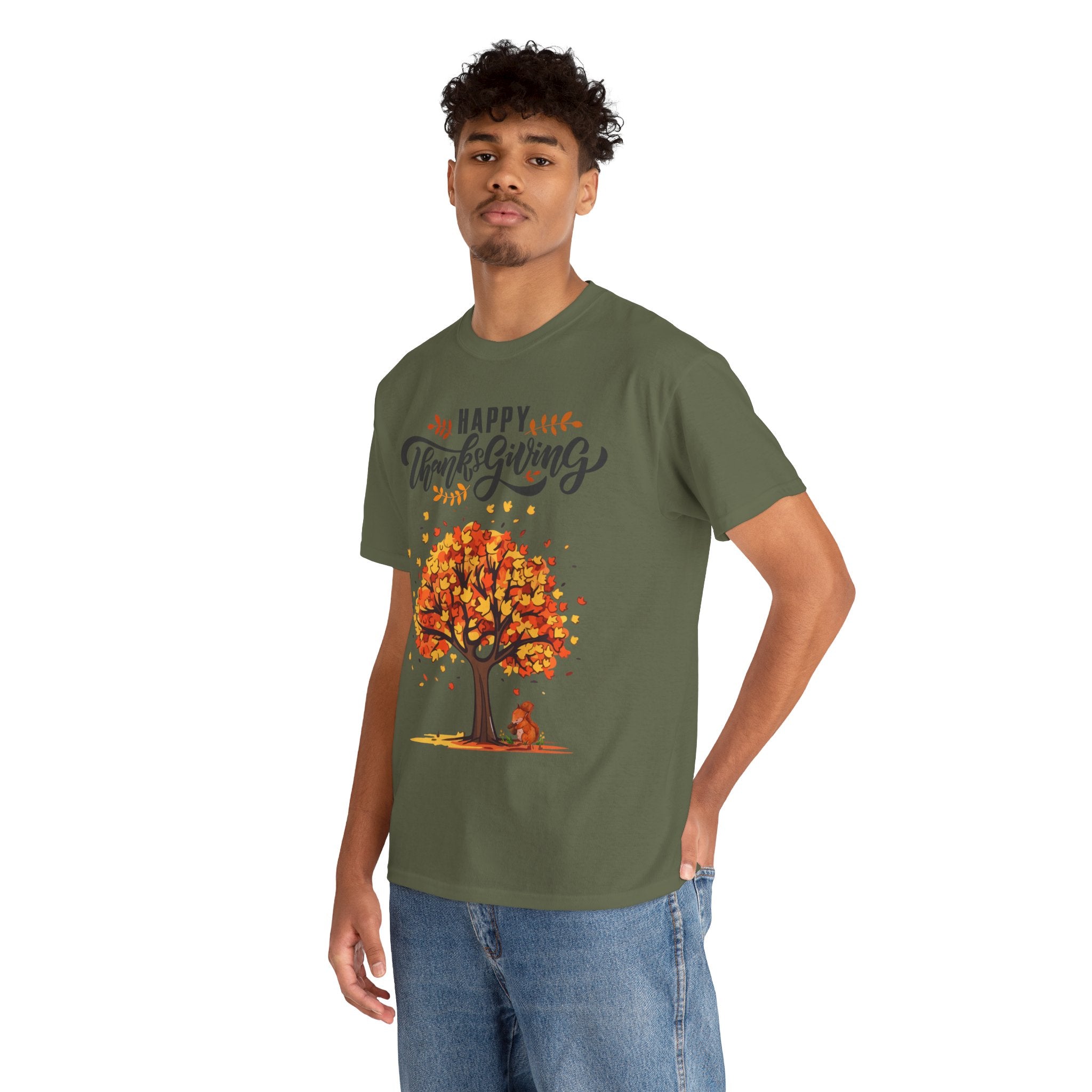 Happy Thanksgiving Tree Unisex Tee, Autumn Shirt, Holiday Apparel, Fall Fashion, Seasonal Gift