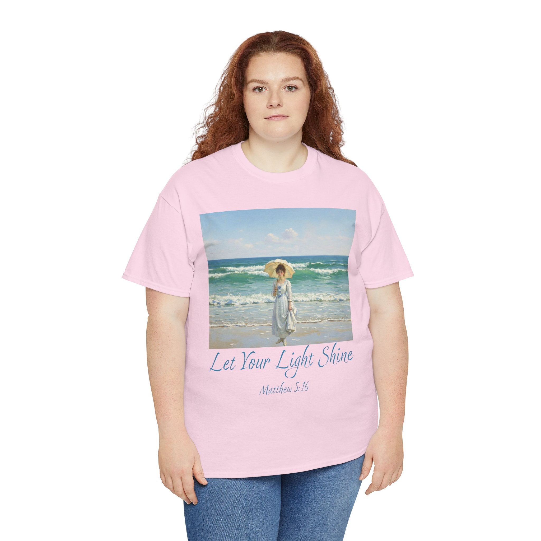 Let Your Light Shine- A Figure with a Parasol-Monet Style- Unisex Cotton Tee, Beach Vibes Shirt, Inspirational Summer Tee, Casual Gift for Her, Perfect for Days at the Shore