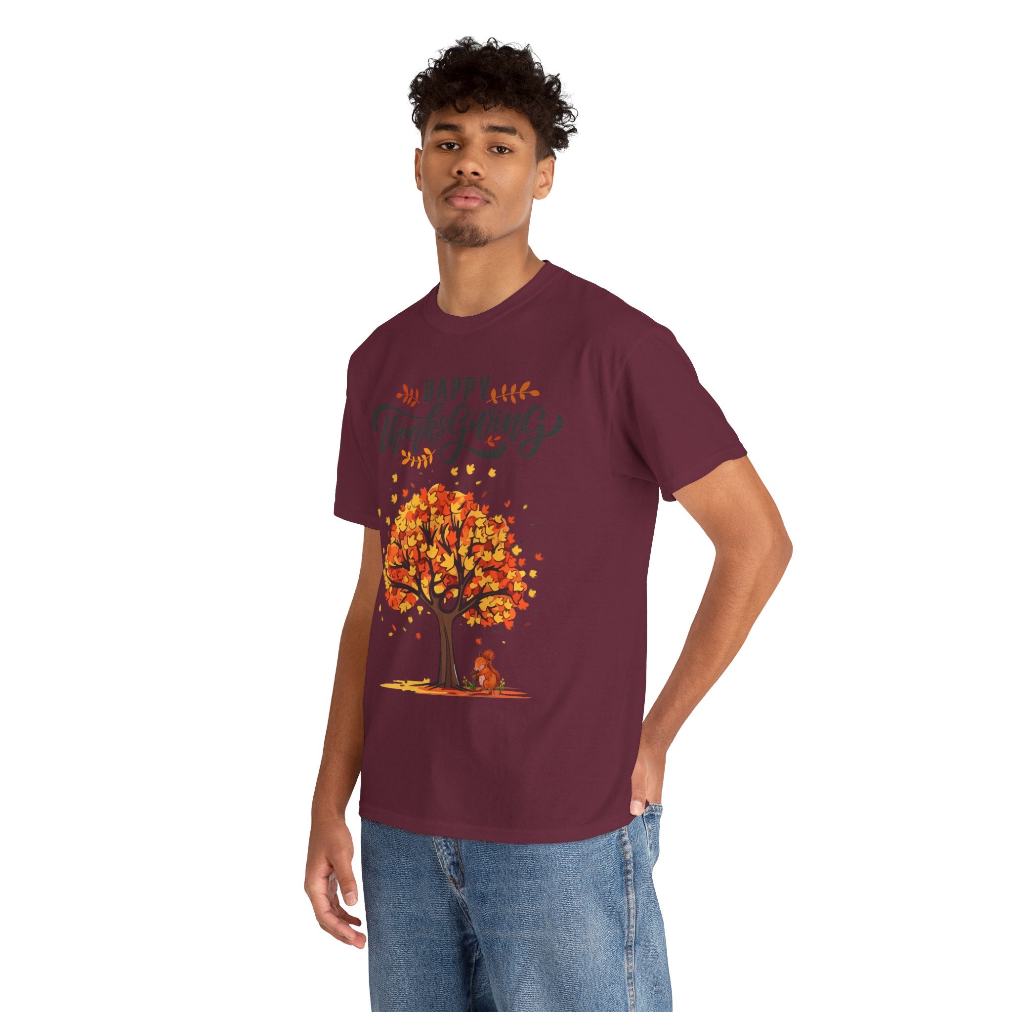 Happy Thanksgiving Tree Unisex Tee, Autumn Shirt, Holiday Apparel, Fall Fashion, Seasonal Gift