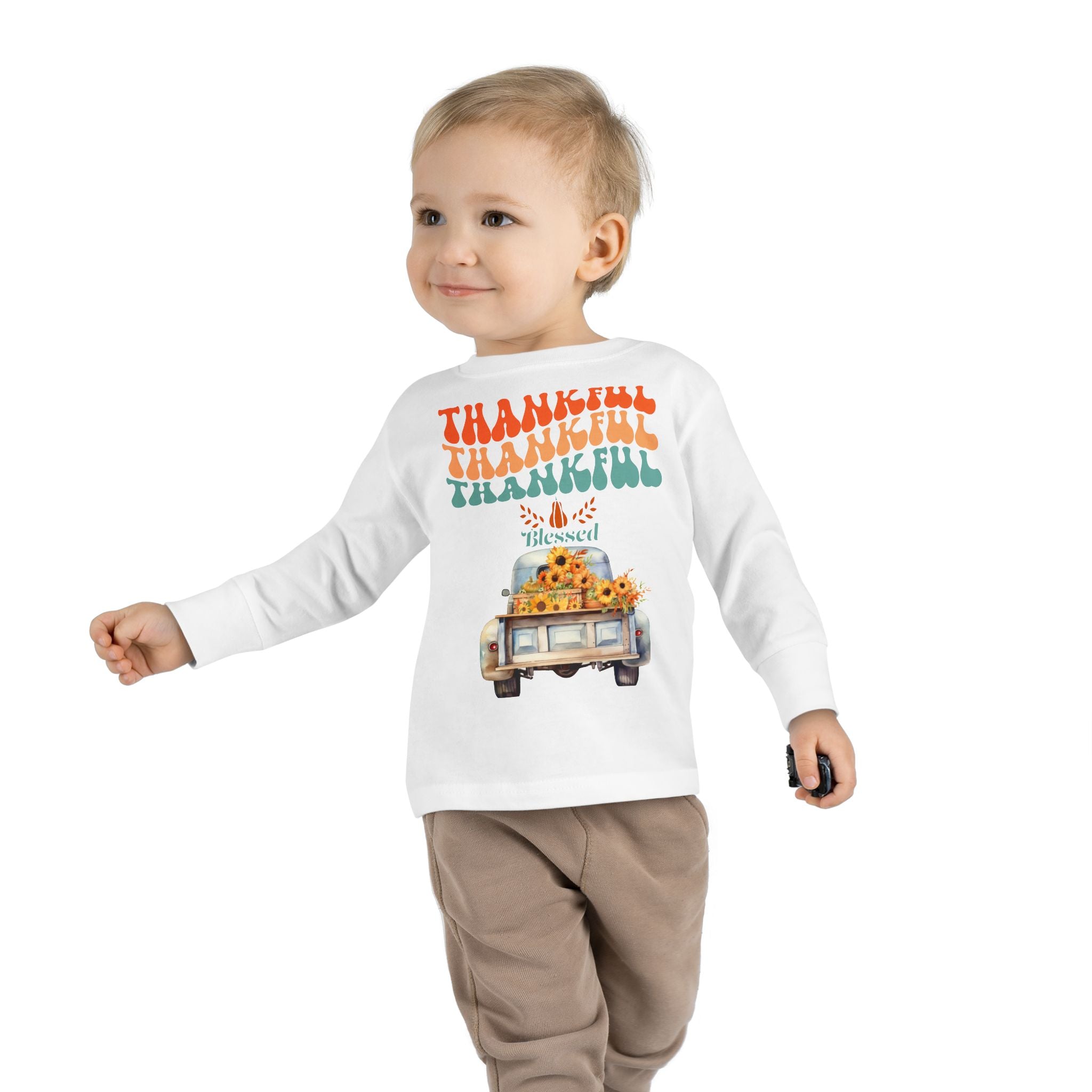 Thankful Toddler Long Sleeve Tee - Perfect for Fall Celebrations, Family Gatherings, Thanksgiving, Everyday Wear, Gifts