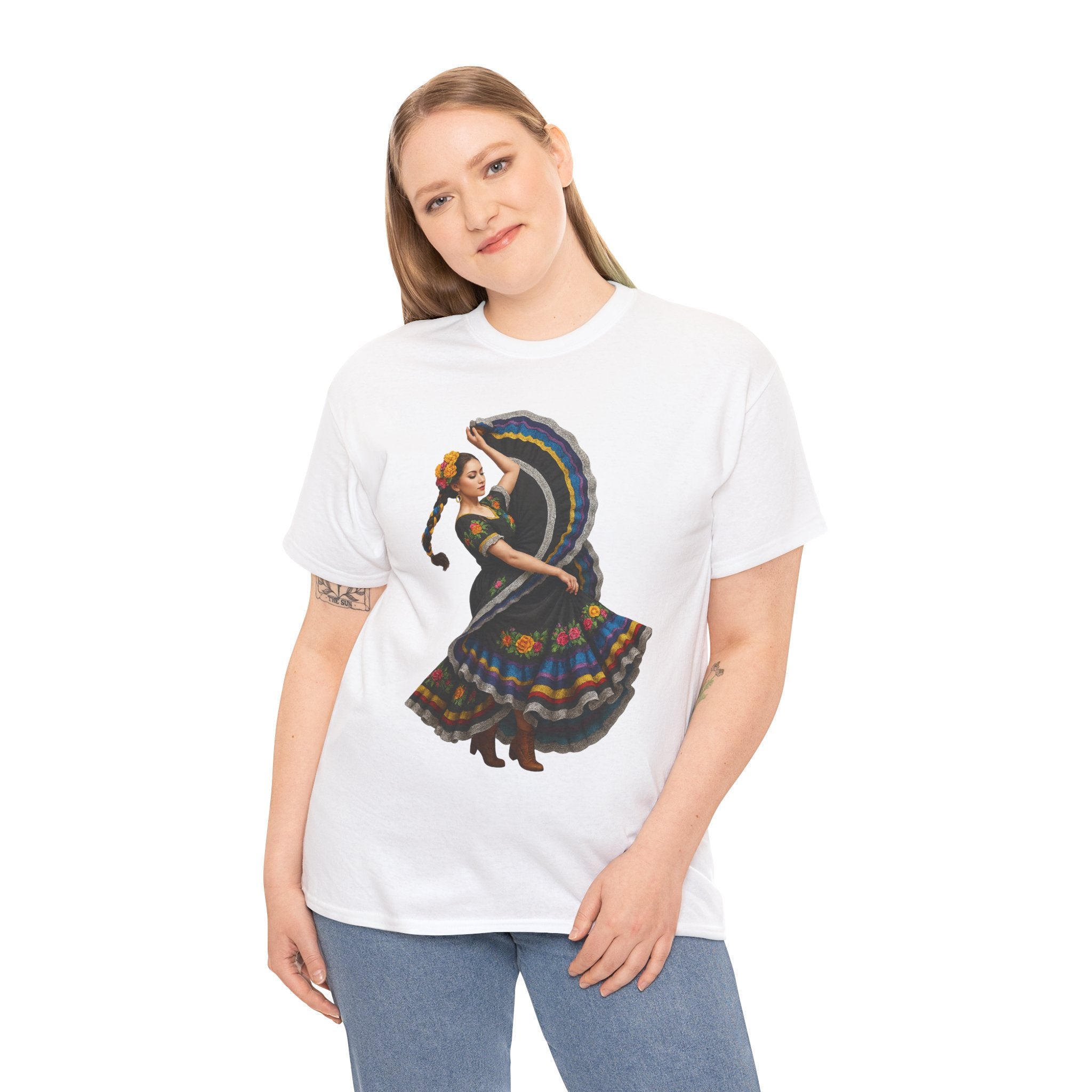 Folklórico Cultural Dance Graphic Tee, Unisex Heavy Cotton T-Shirt, Festival Apparel, Bohemian Style Shirt, Gift for Dancers, Ethnic Art Tee