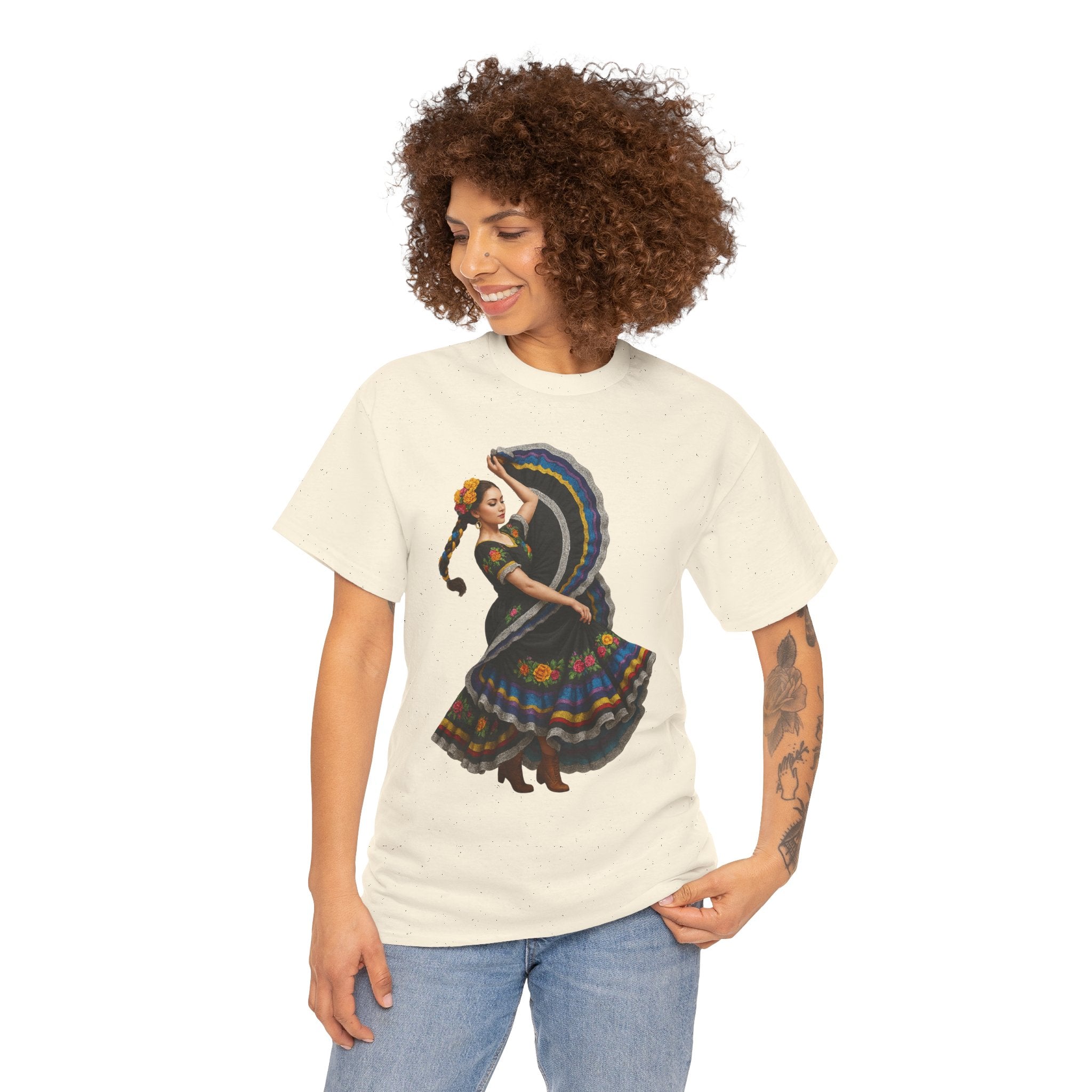 Folklórico Cultural Dance Graphic Tee, Unisex Heavy Cotton T-Shirt, Festival Apparel, Bohemian Style Shirt, Gift for Dancers, Ethnic Art Tee