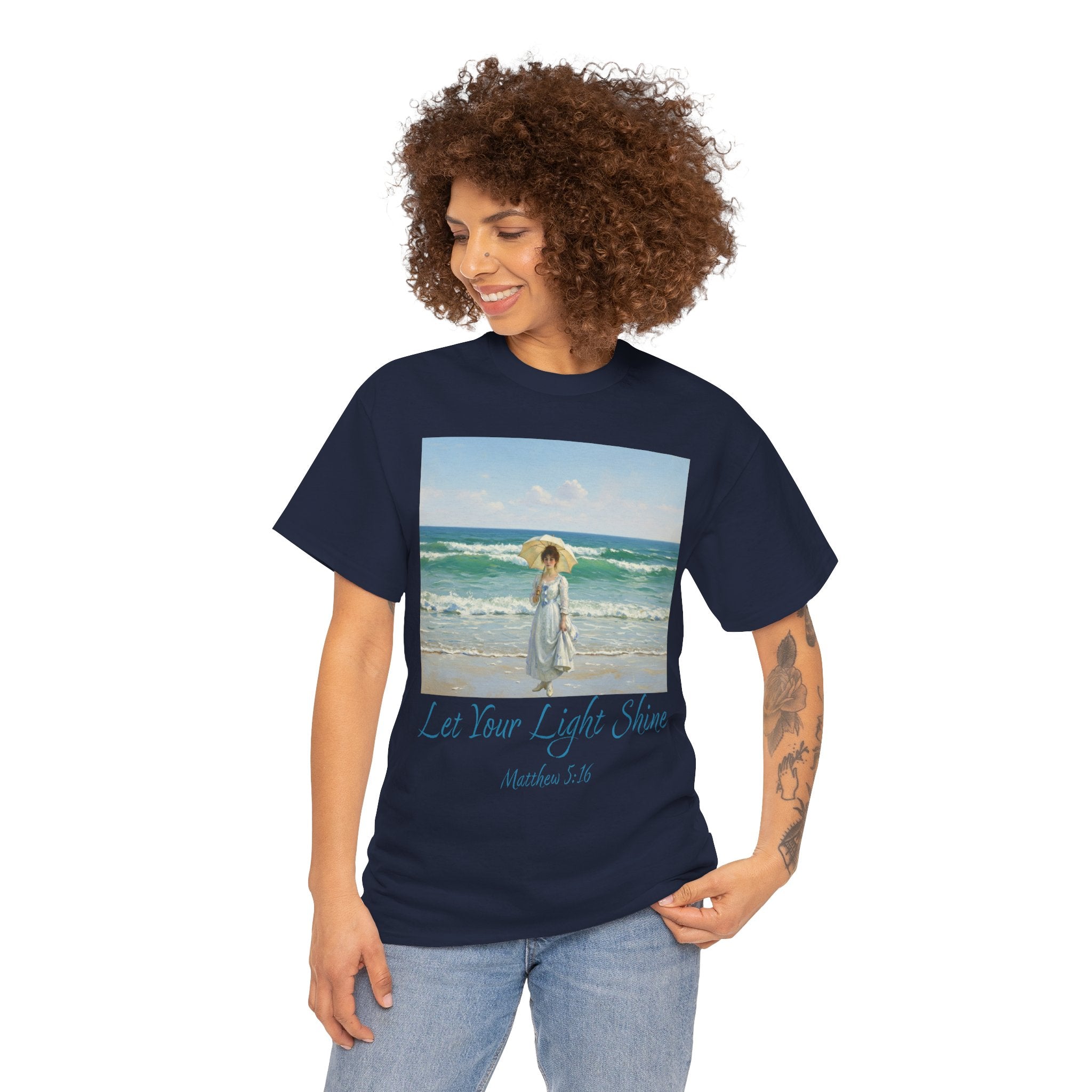 Let Your Light Shine- A Figure with a Parasol-Monet Style- Unisex Cotton Tee, Beach Vibes Shirt, Inspirational Summer Tee, Casual Gift for Her, Perfect for Days at the Shore