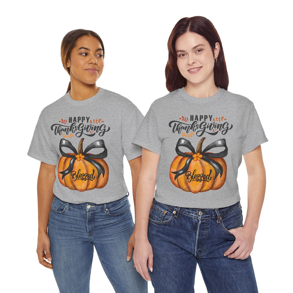 Thanksgiving Pumpkin Tee - Happy Thanksgiving, Blessed Shirt, Fall Apparel, Unisex Cotton Tee, Holiday Gift