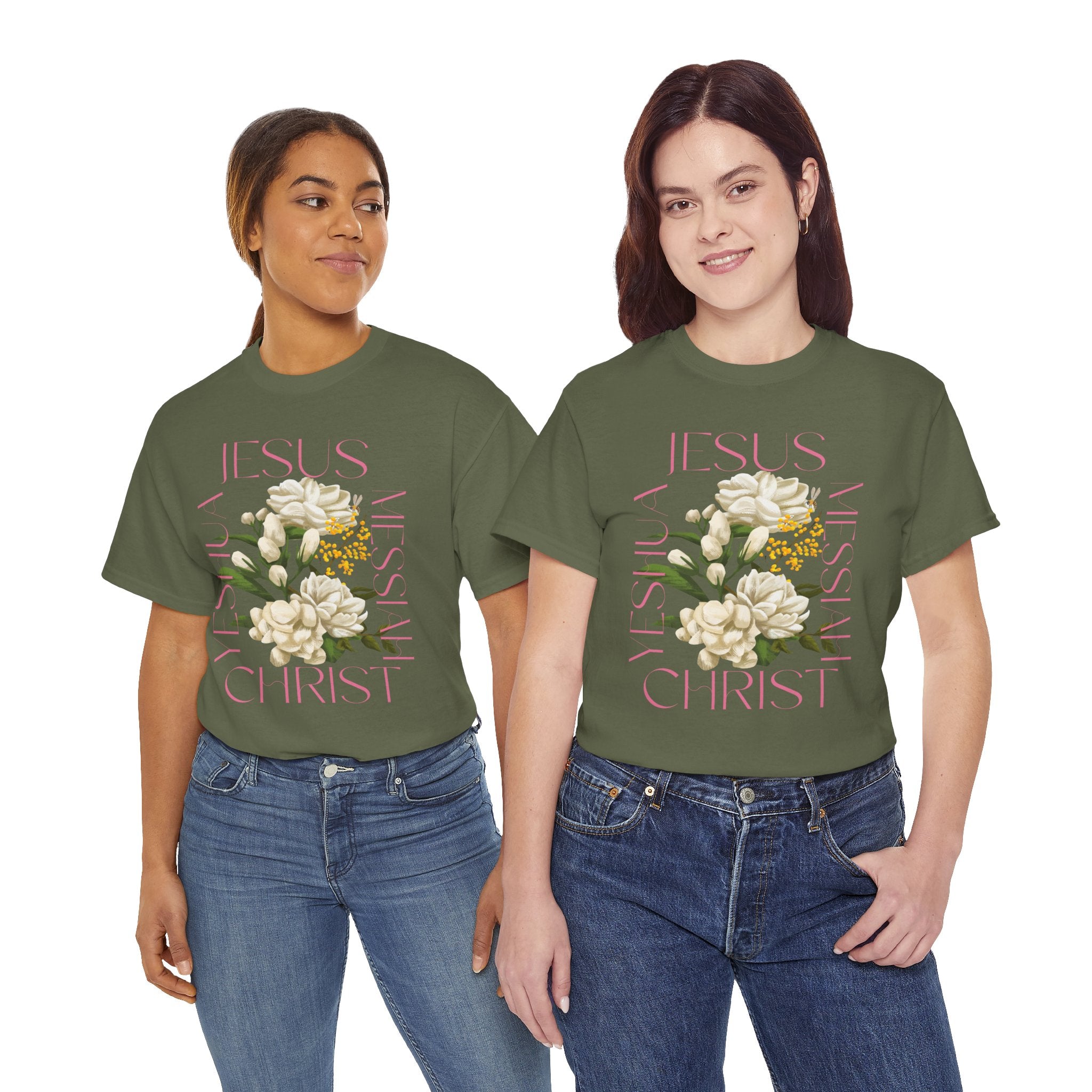 Floral Jesus Heavy Cotton Tee, Unisex T-Shirt, Christian Gift, Faith-Based Apparel, Religious Fashion, Inspirational Clothing