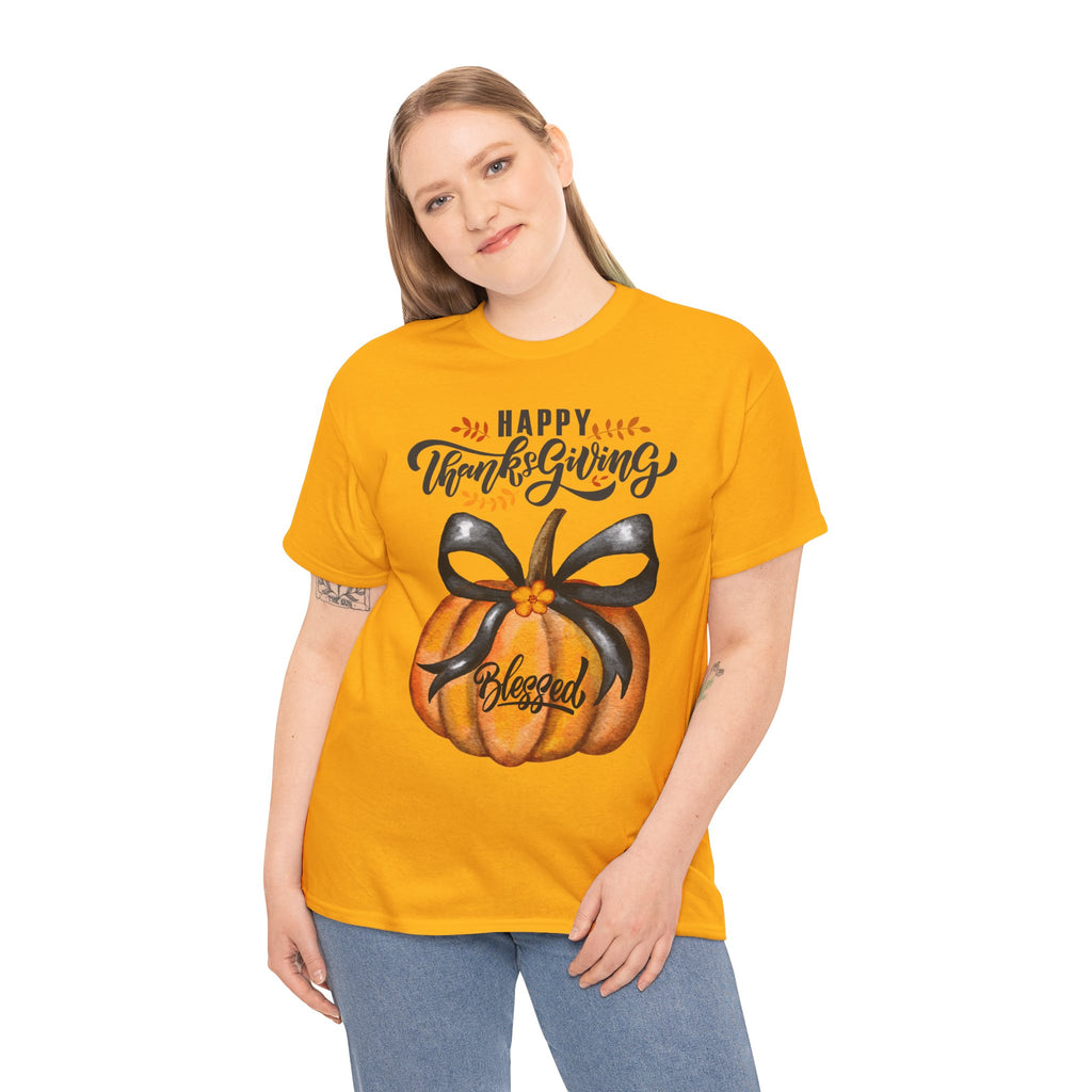 Thanksgiving Pumpkin Tee - Happy Thanksgiving, Blessed Shirt, Fall Apparel, Unisex Cotton Tee, Holiday Gift