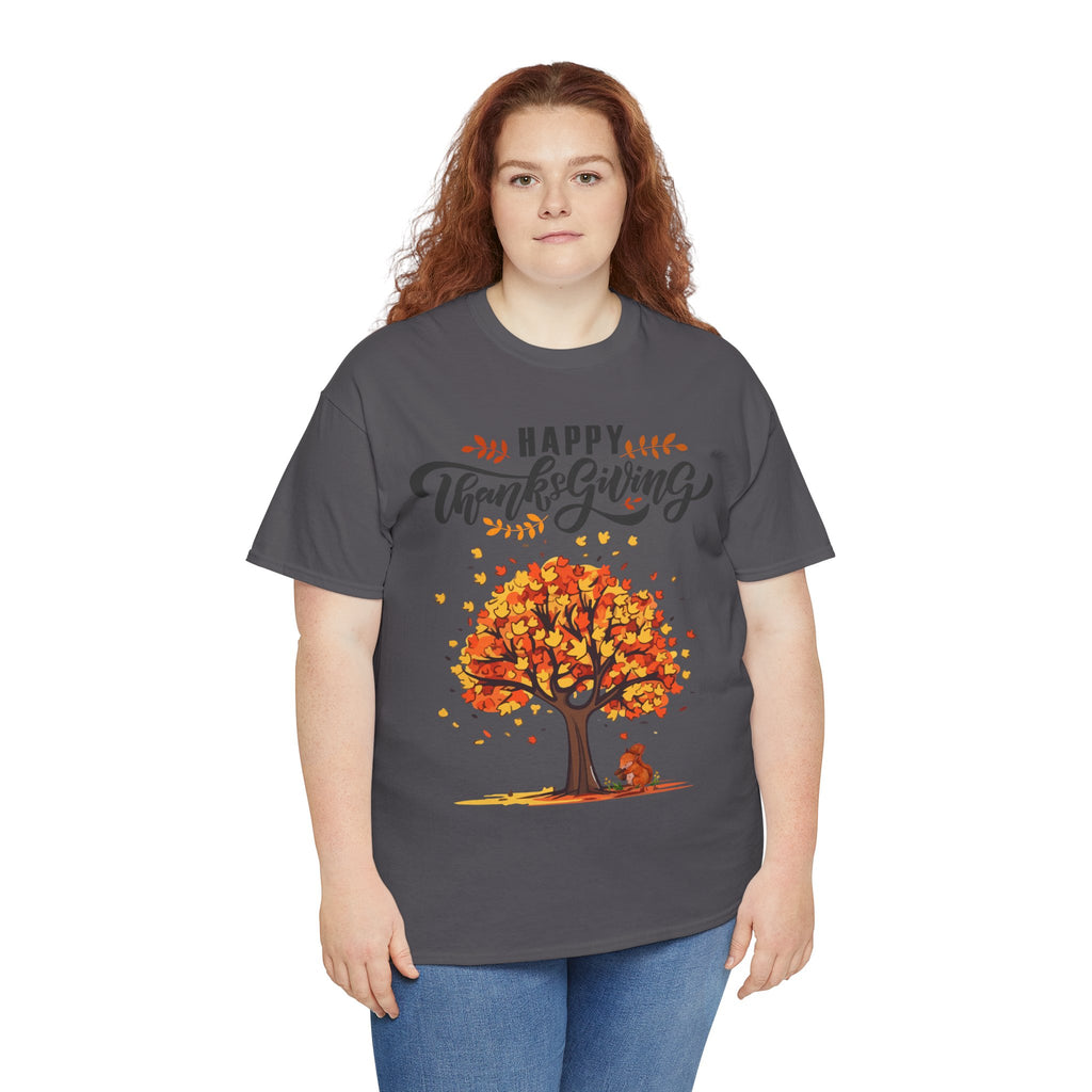 Happy Thanksgiving Tree Unisex Tee, Autumn Shirt, Holiday Apparel, Fall Fashion, Seasonal Gift
