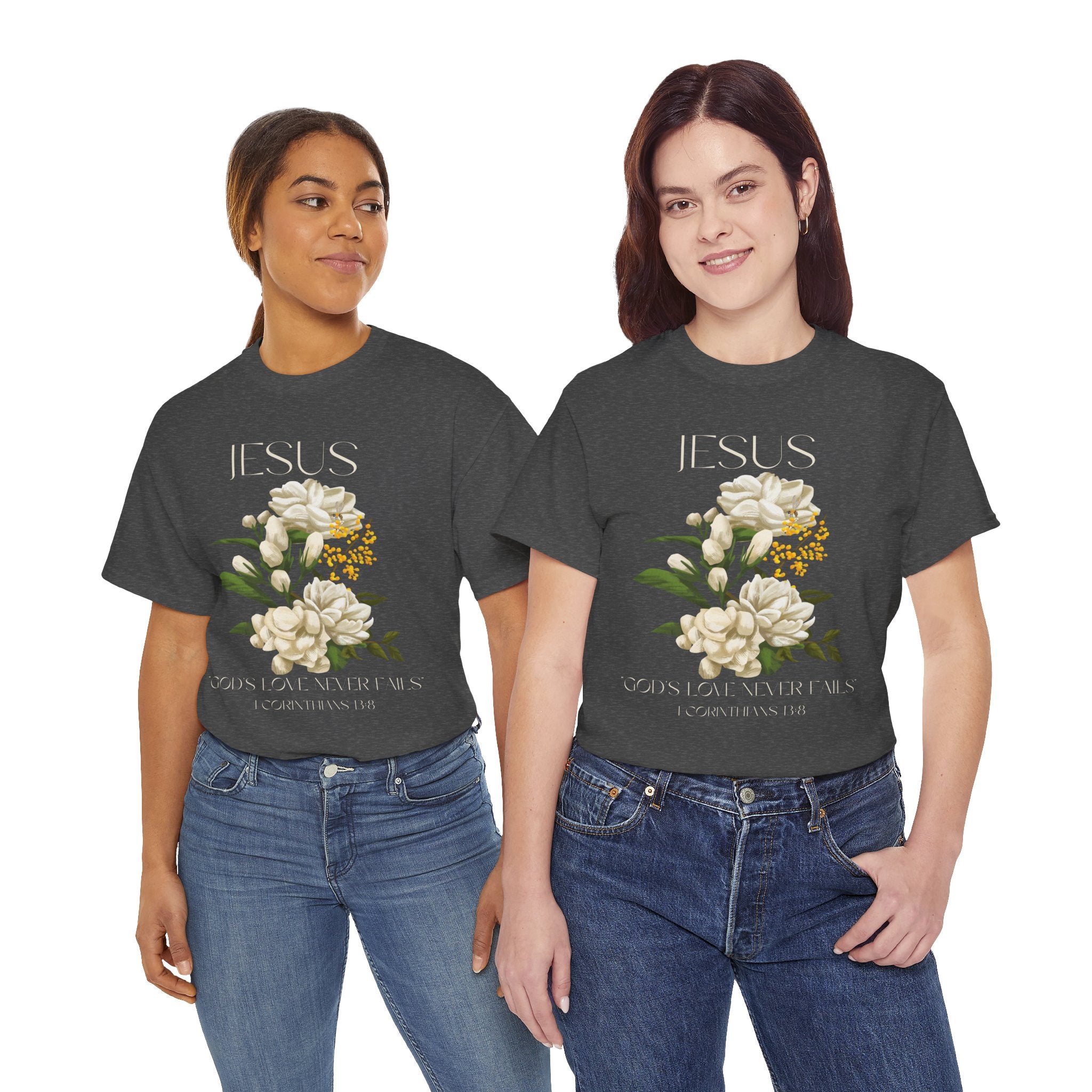 Floral Jesus-God's love never fails- Graphic Tee | Unisex Cotton T-Shirt for Faith & Inspiration, Ideal for Gifts, Casual Wear, Church Events, and Celebrations