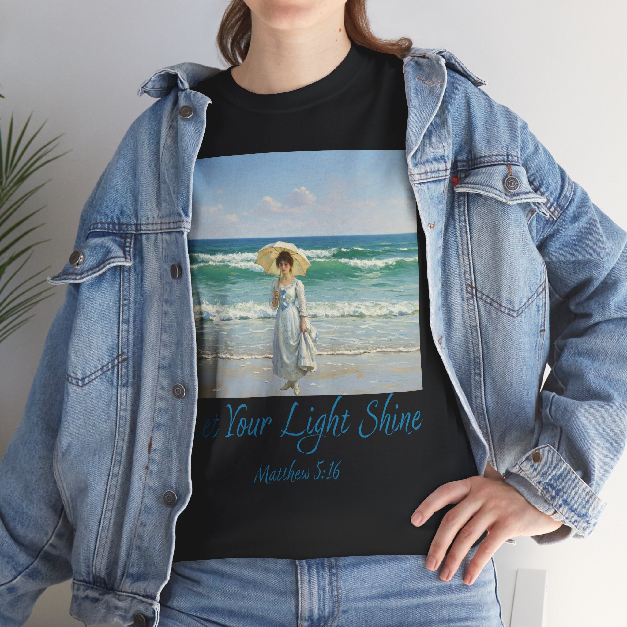 Let Your Light Shine- A Figure with a Parasol-Monet Style- Unisex Cotton Tee, Beach Vibes Shirt, Inspirational Summer Tee, Casual Gift for Her, Perfect for Days at the Shore