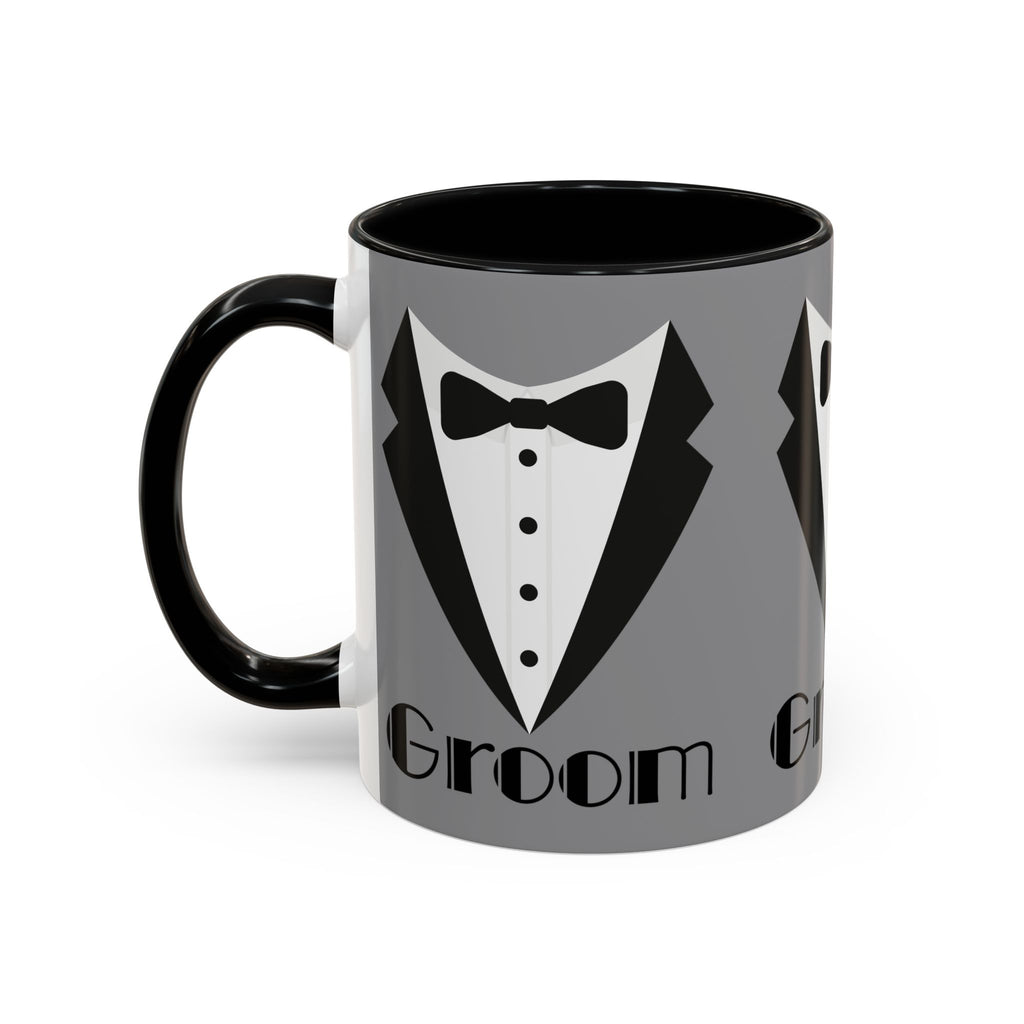 Groom Coffee Mug, Wedding Gift, Groomsmen Party Mug, Black and White Accent Mug, Engagement Celebration