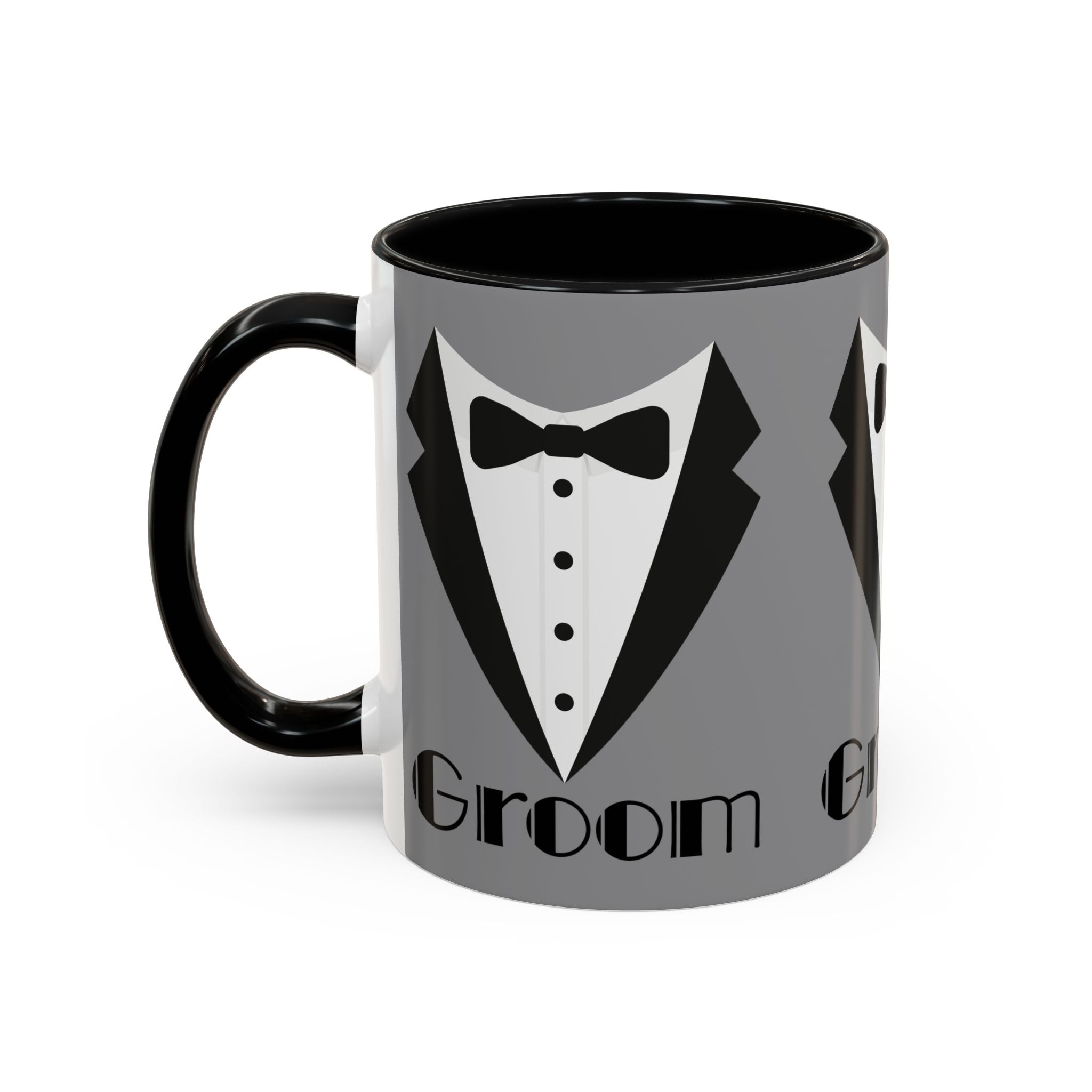 Groom Coffee Mug, Wedding Gift, Groomsmen Party Mug, Black and White Accent Mug, Engagement Celebration