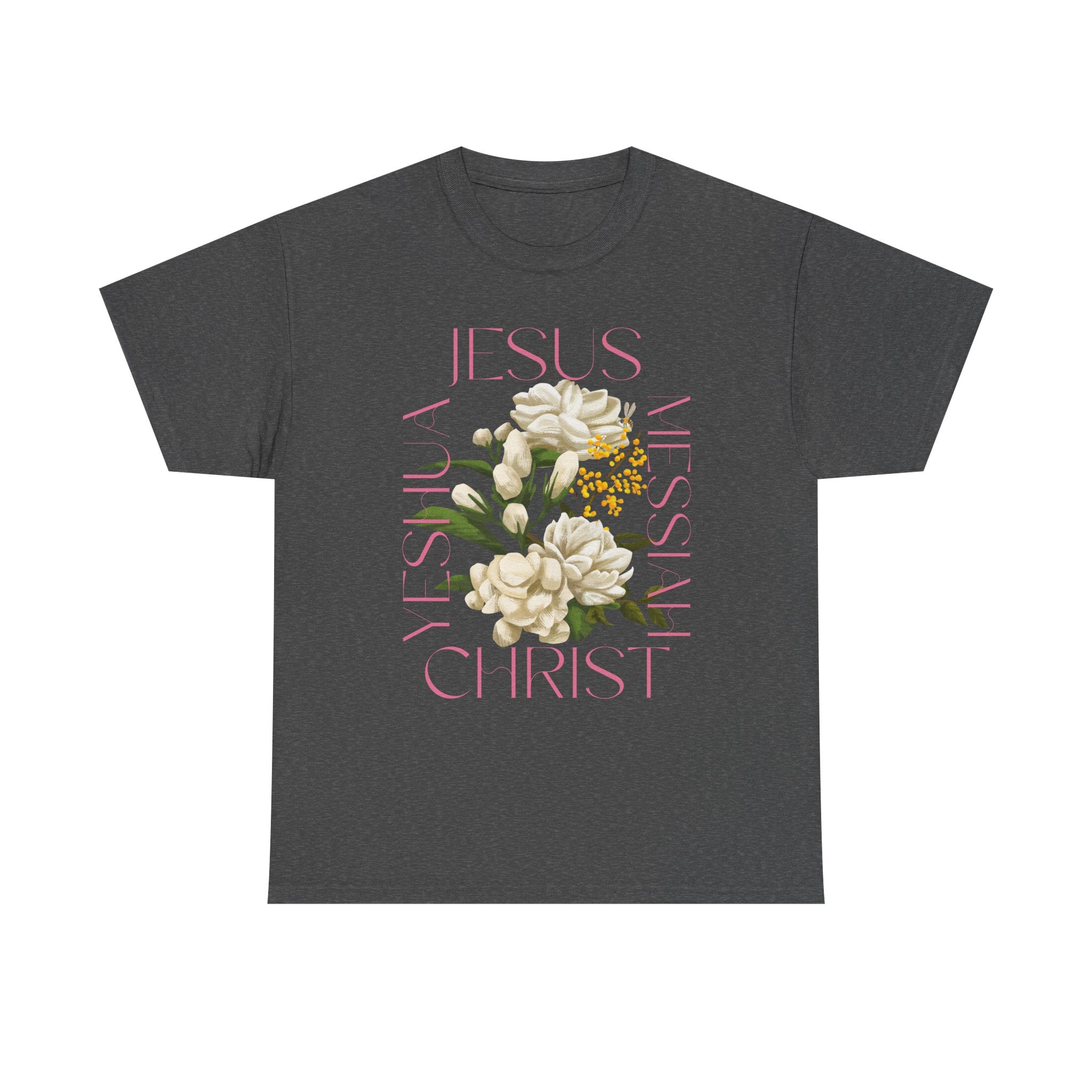 Floral Jesus Heavy Cotton Tee, Unisex T-Shirt, Christian Gift, Faith-Based Apparel, Religious Fashion, Inspirational Clothing