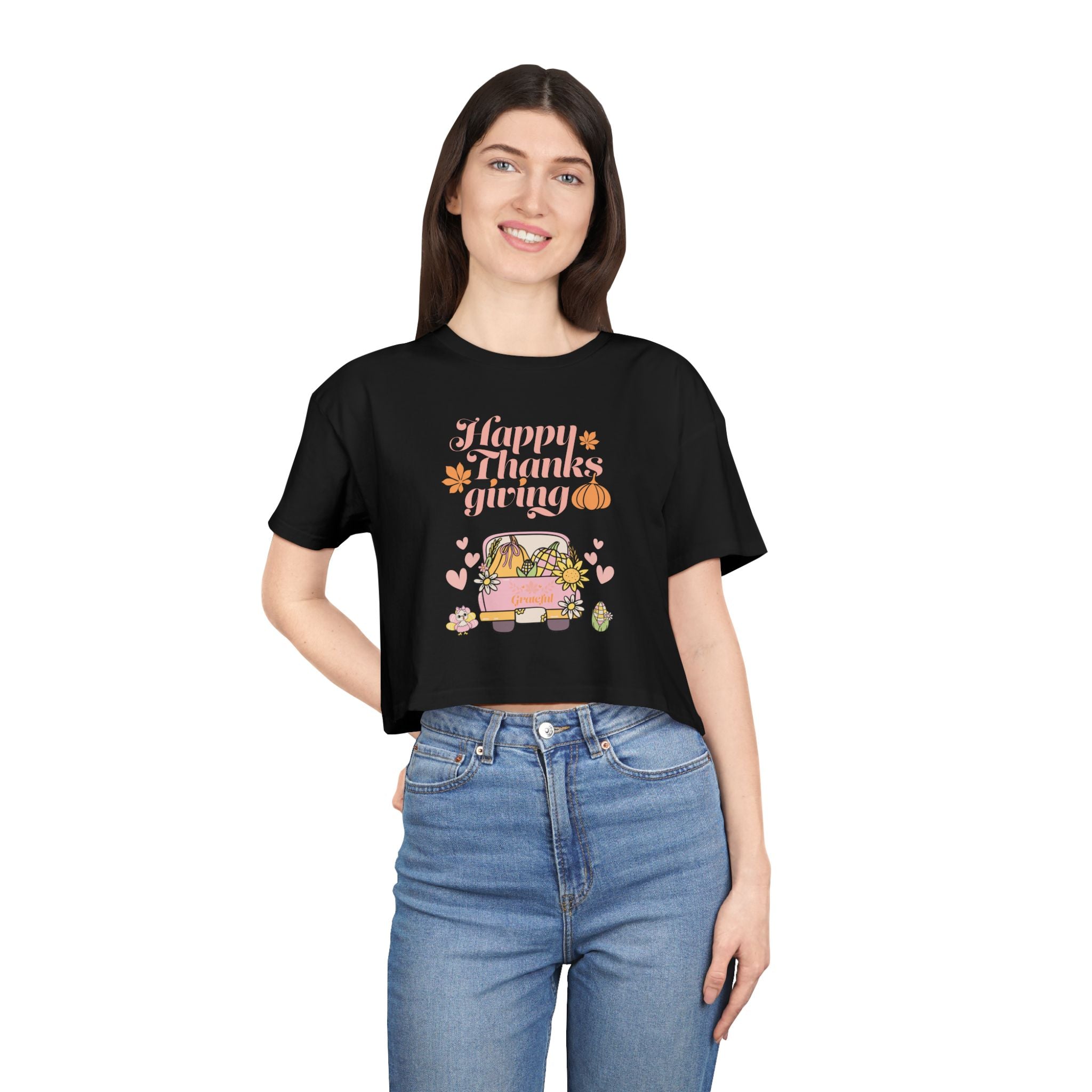 Thanksgiving Women's Crop Tee, Casual T-Shirt, Fall Fashion, Thanksgiving Gift, Cute Thanksgiving Apparel
