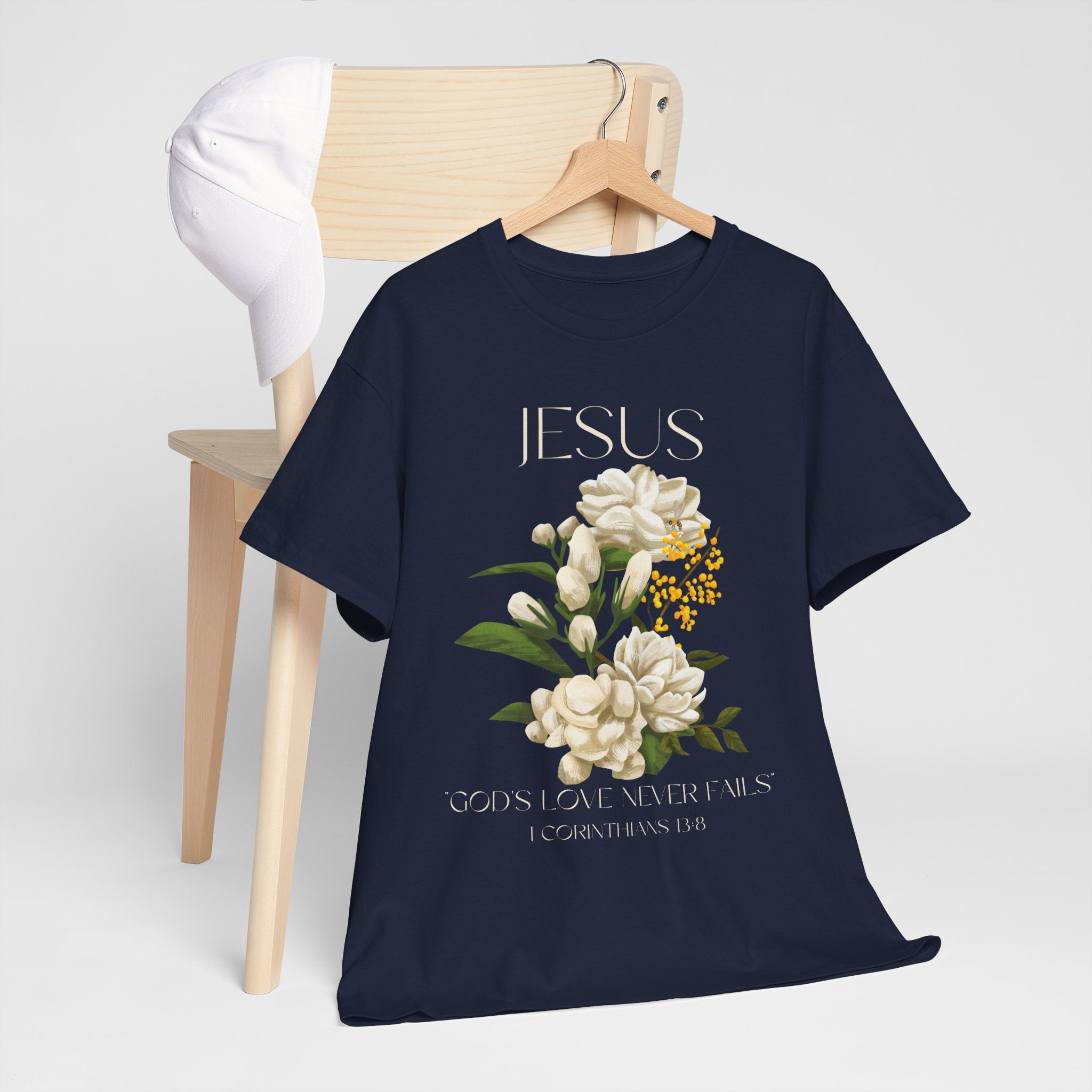 Floral Jesus-God's love never fails- Graphic Tee | Unisex Cotton T-Shirt for Faith & Inspiration, Ideal for Gifts, Casual Wear, Church Events, and Celebrations