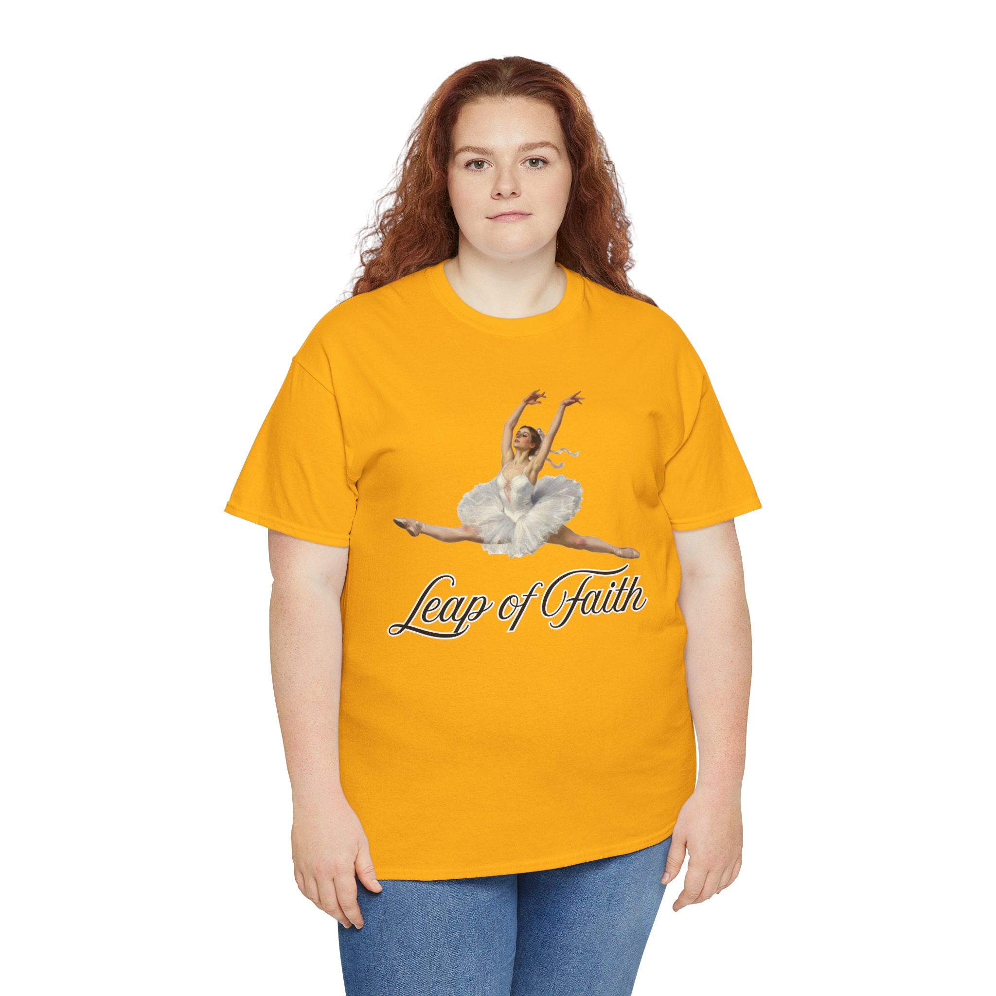 Ballet Inspired Tee - Leap of Faith, Dance Gift, Unisex Cotton Shirt, Inspirational Apparel, Performance Wear, Gift for Dancers-Ballerina in a split leap, inspired by the impressionistic ballet studies of Edgar Degas.